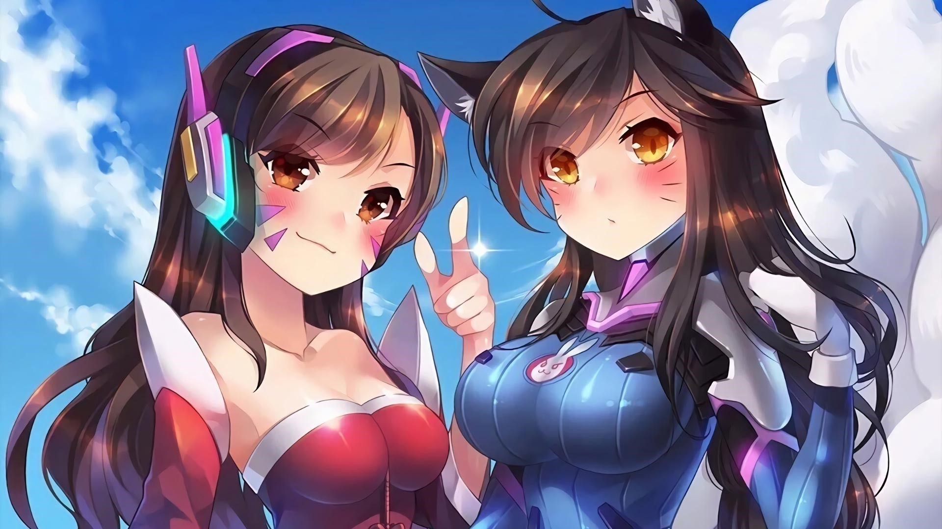 D.Va from Overwatch and Ahri from League of Legends crossover HD Wallpaper