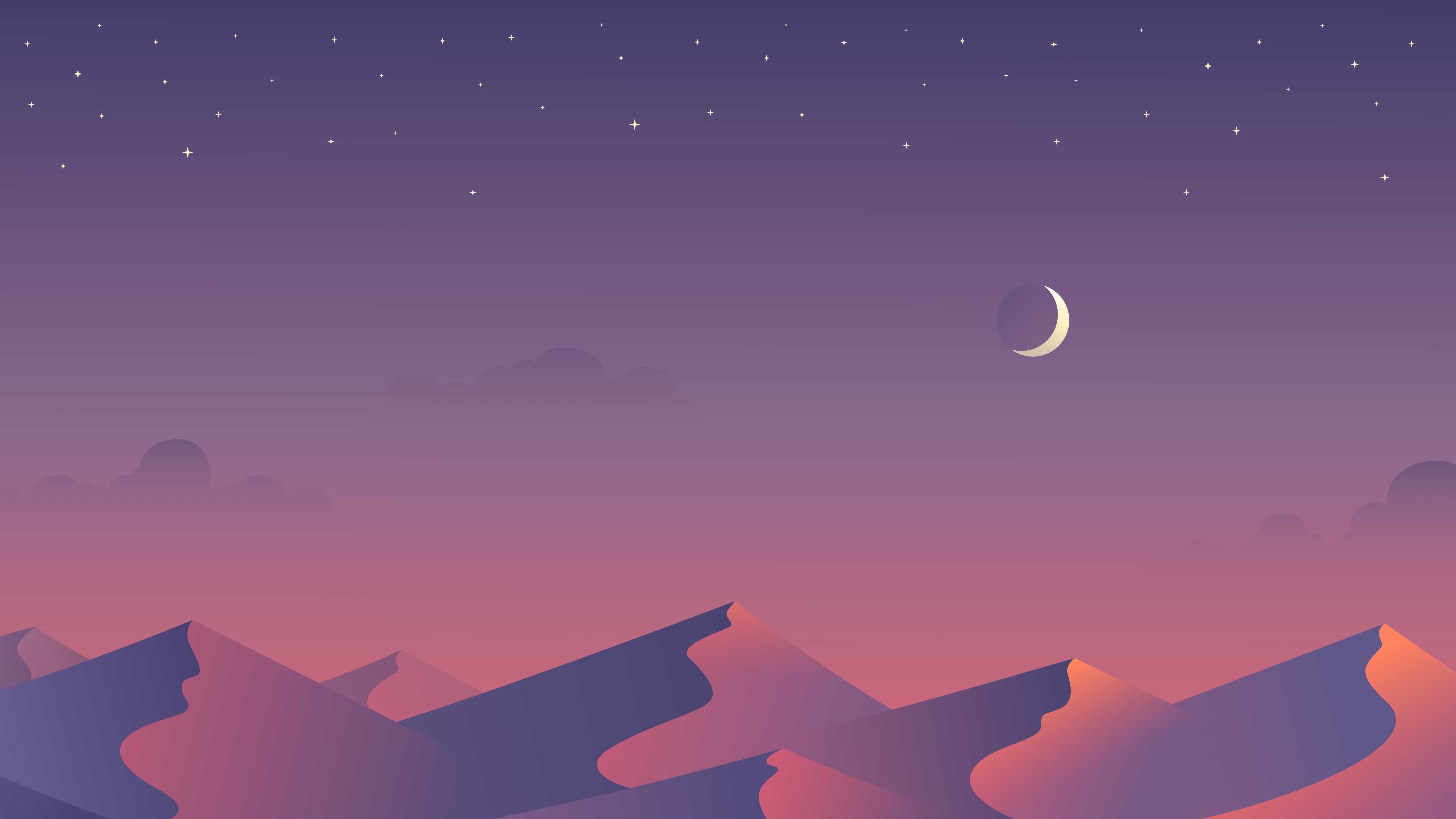 Minimalist Desert Dunes Under Starry Night Sky with Crescent Moon HD Wallpaper
