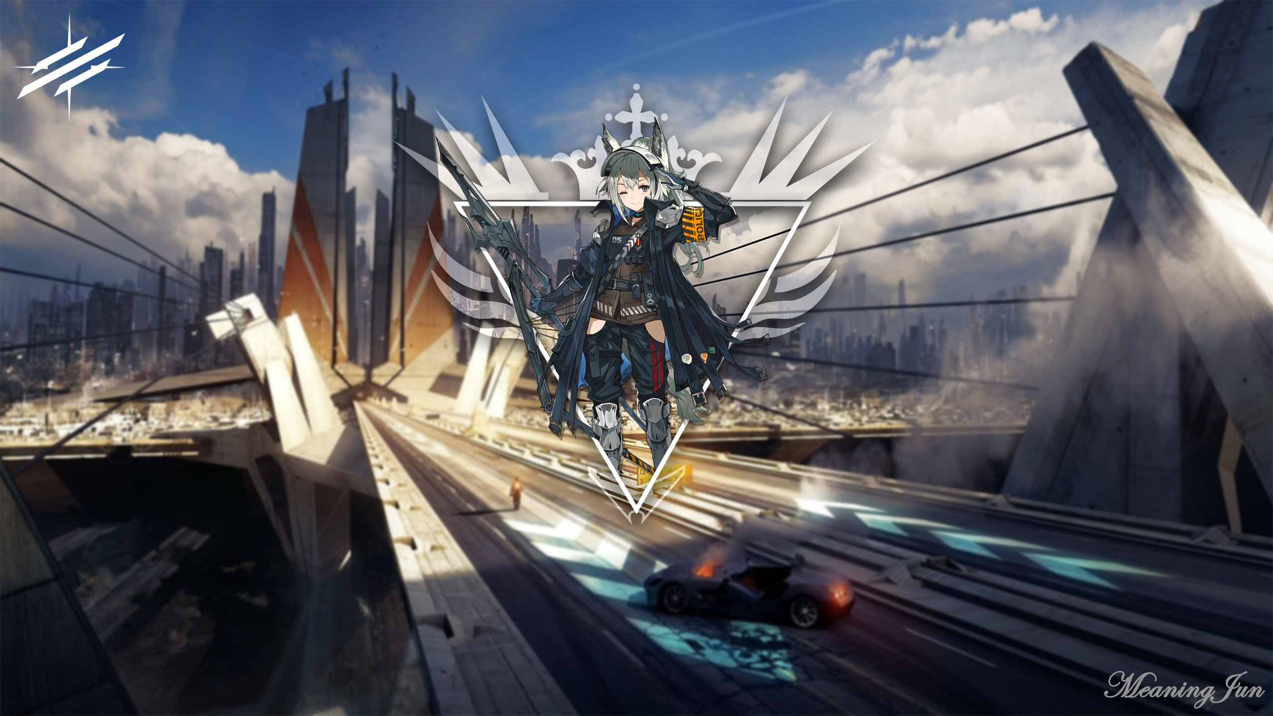 Grani from Arknights with a futuristic city background HD Wallpaper
