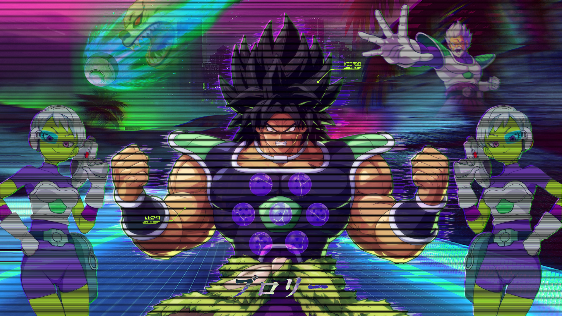 Broly and Cheelai from Dragon Ball Super in Vaporwave Style HD Wallpaper