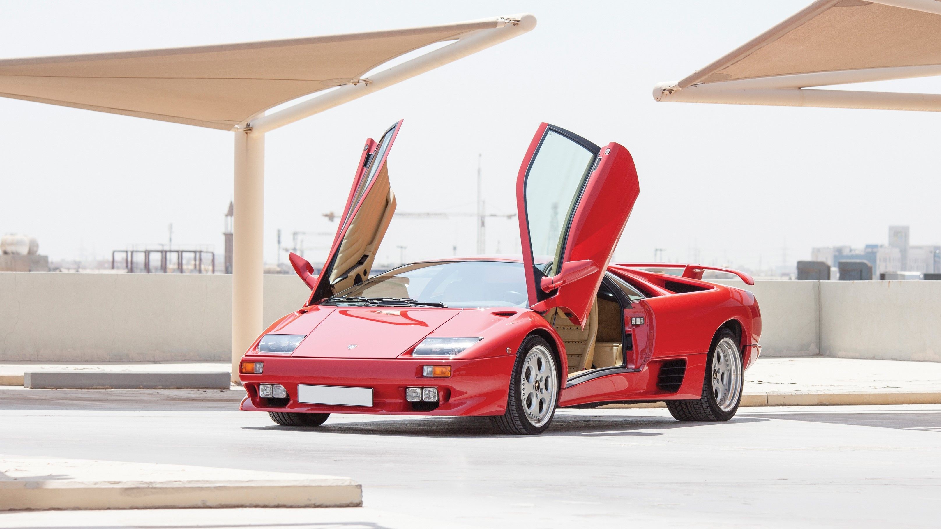 Red Lamborghini Diablo with Scissor Doors HD Wallpaper