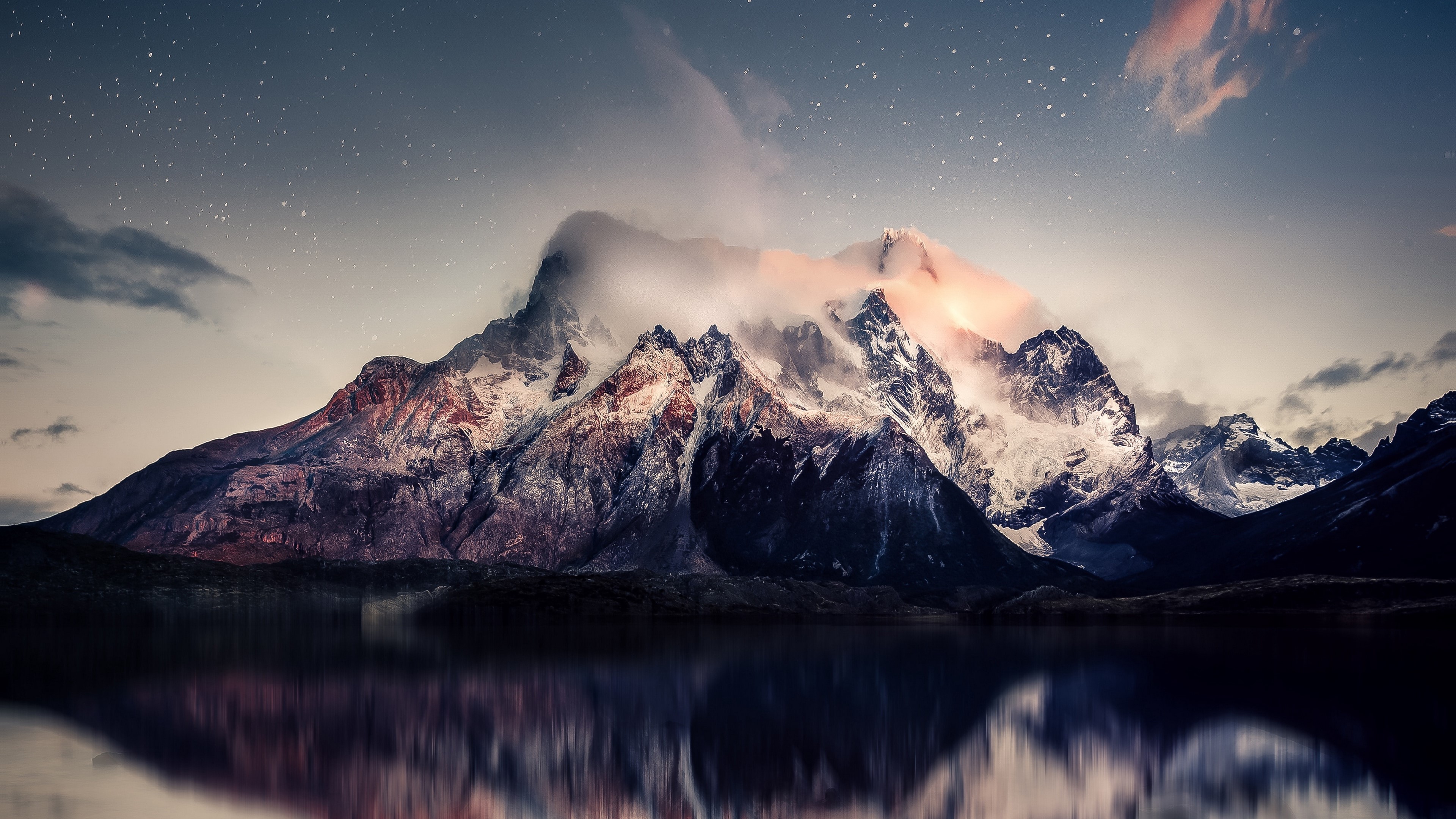 4K Mountains and Water at Night HD Wallpaper