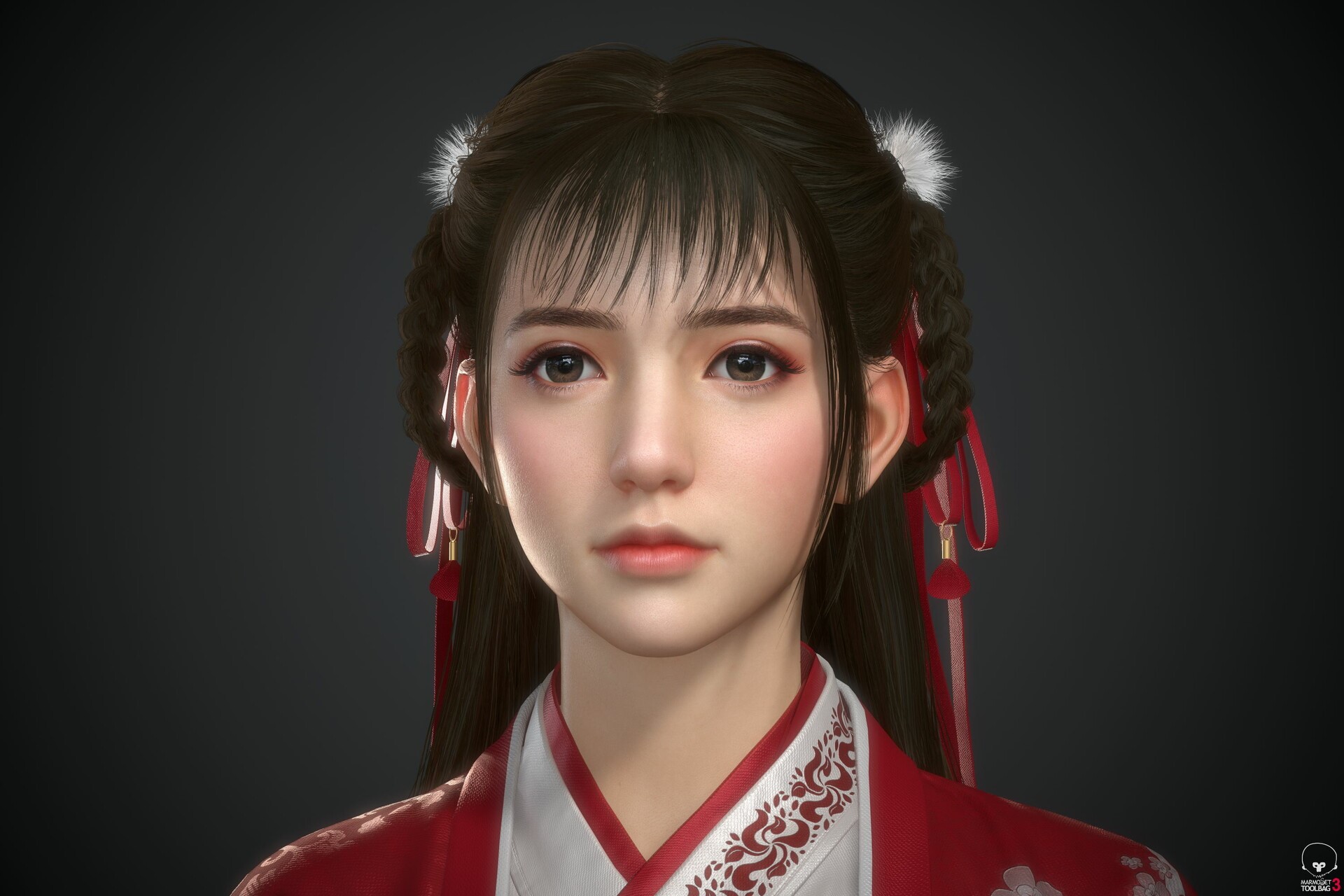 CGI portrait of a young Asian woman in a red Chinese dress HD Wallpaper