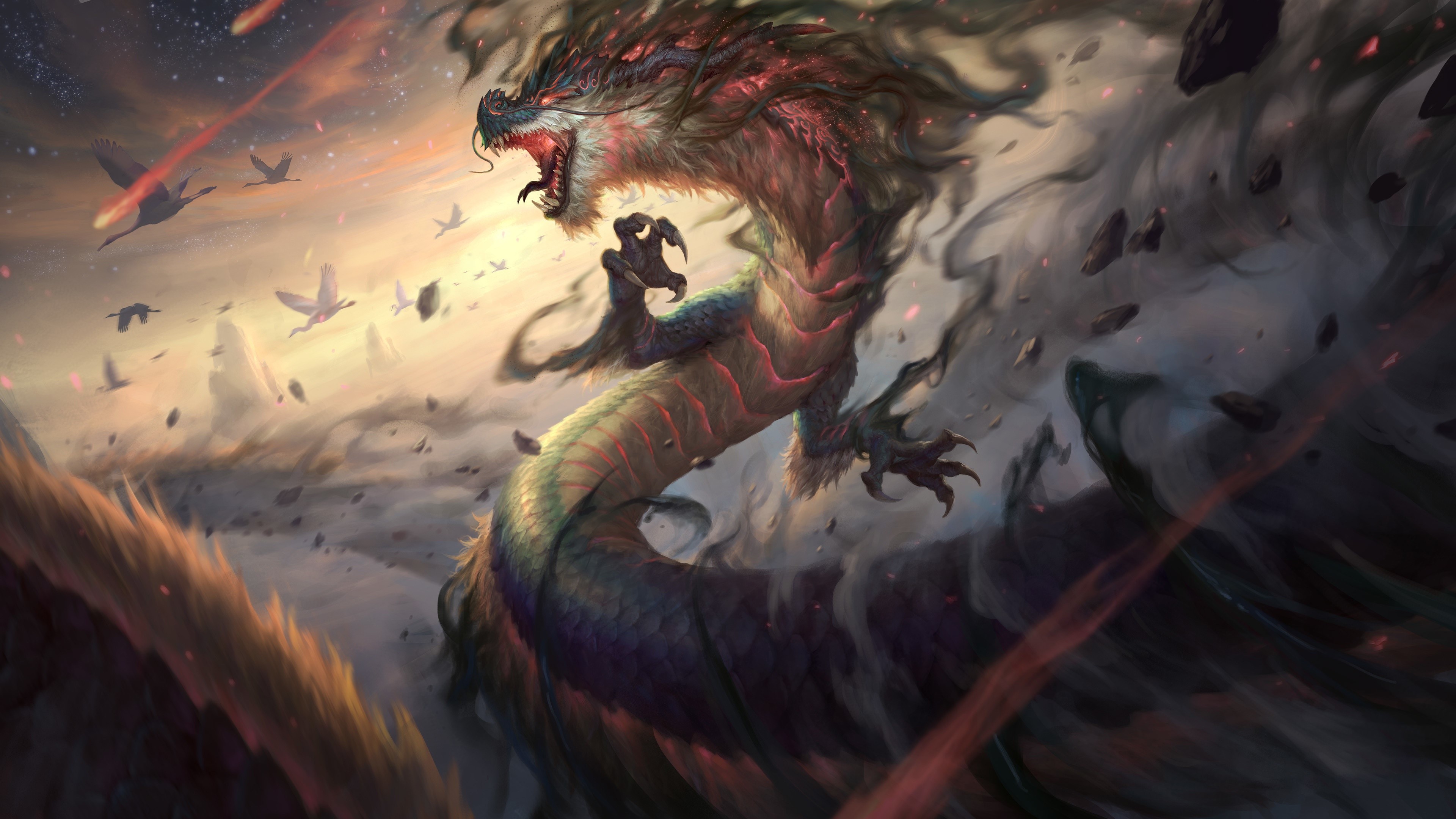 4K artwork of a dragon from Smite by Joshua Raphael HD Wallpaper