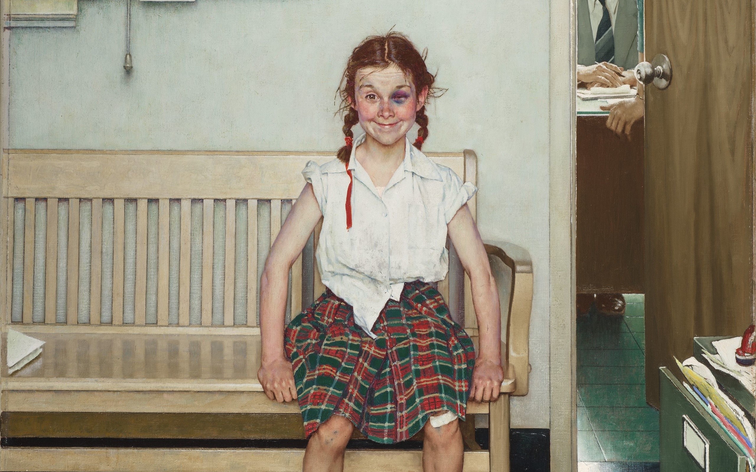 Girl with Black Eye and Red Ribbon in School HD Wallpaper
