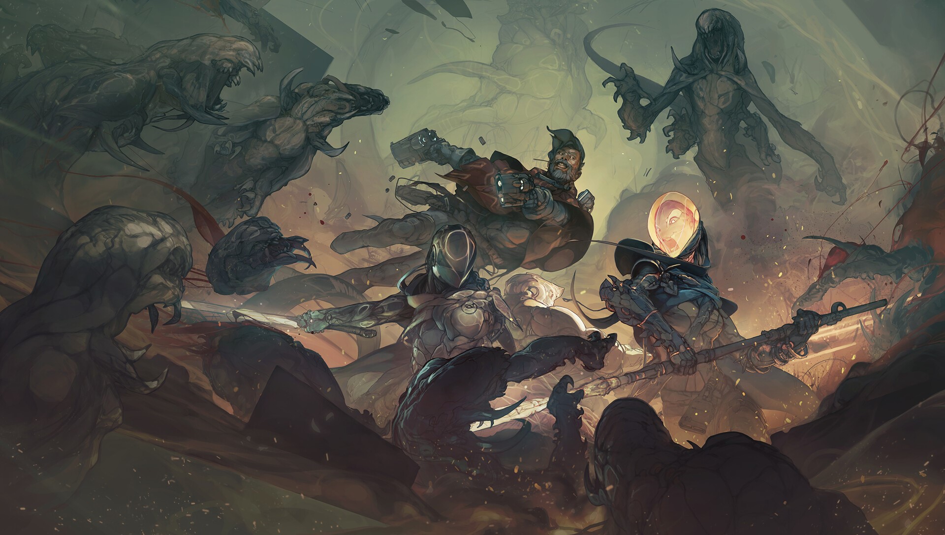 Battle between humans and monsters by Philipp Kruse HD Wallpaper