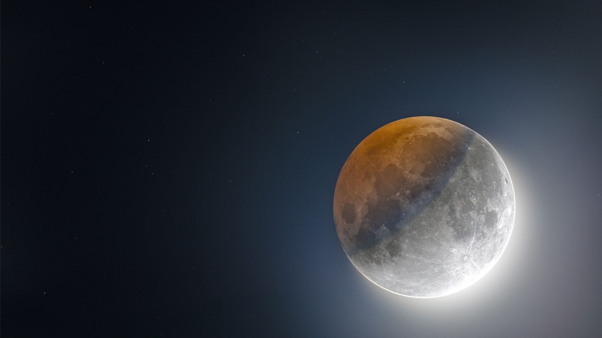 Moon during a lunar eclipse with stars HD Wallpaper