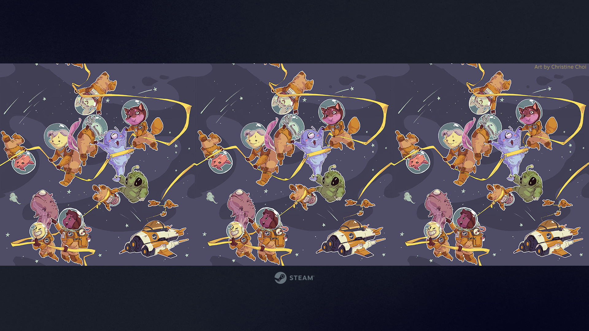 Astronaut animals and aliens in space with spaceships HD Wallpaper