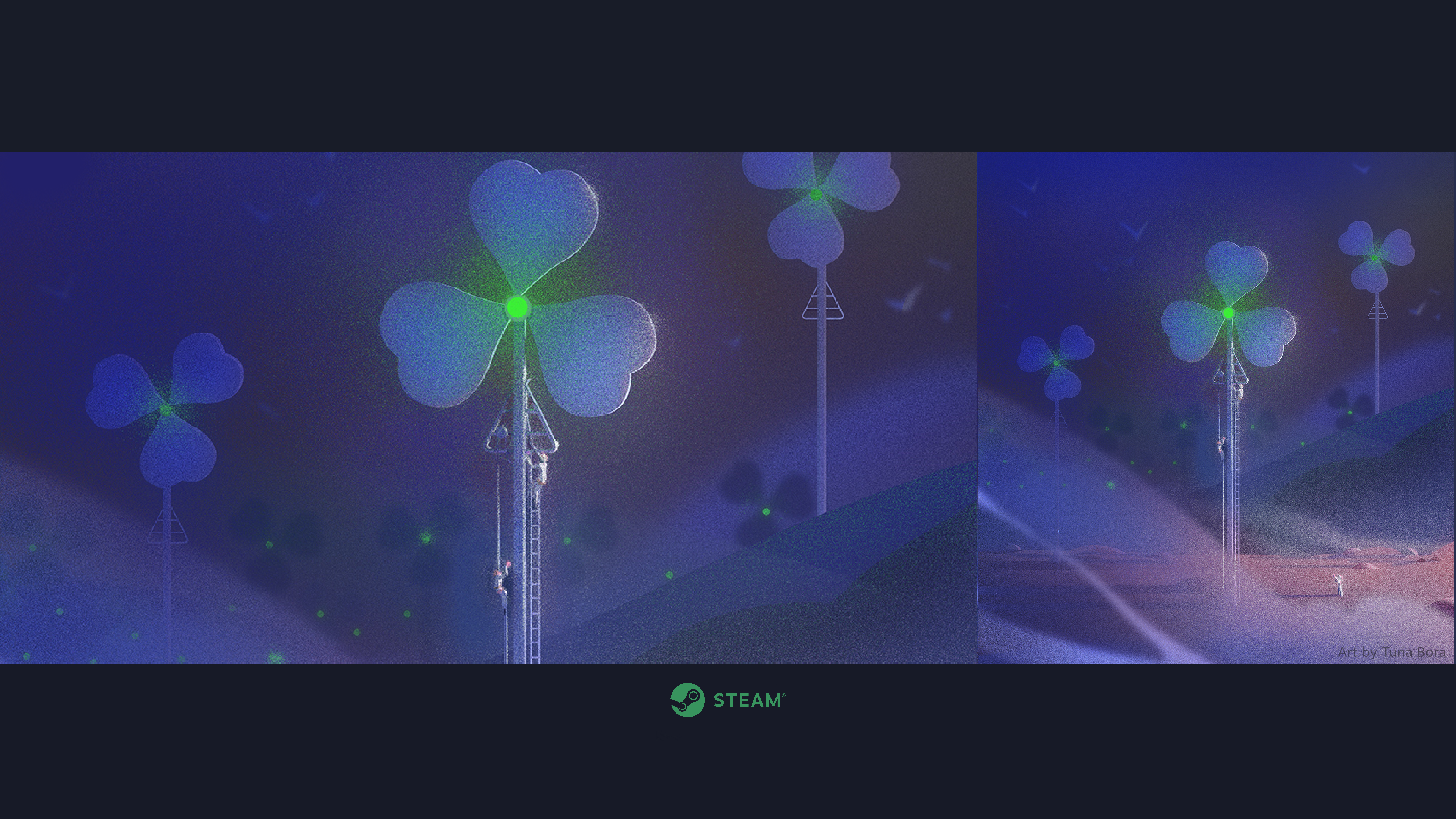 4K Artwork of Clover Windmills with Steam Logo HD Wallpaper