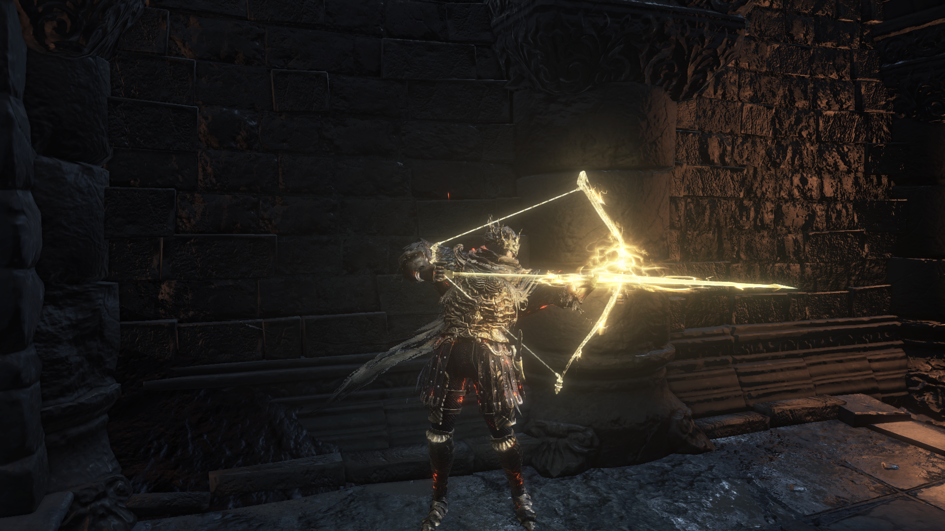 Dark Souls 3 screenshot of character with lightning bow HD Wallpaper