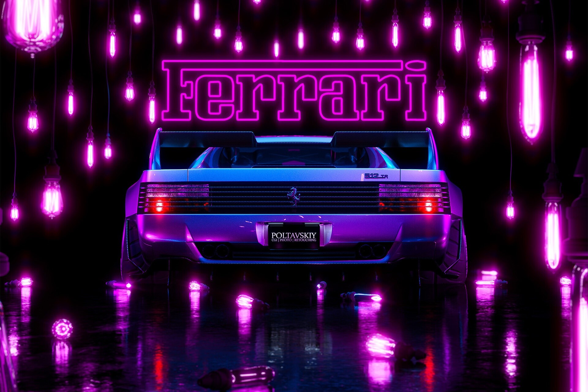 Ferrari Testarossa 512 TR with neon lights HD Wallpaper