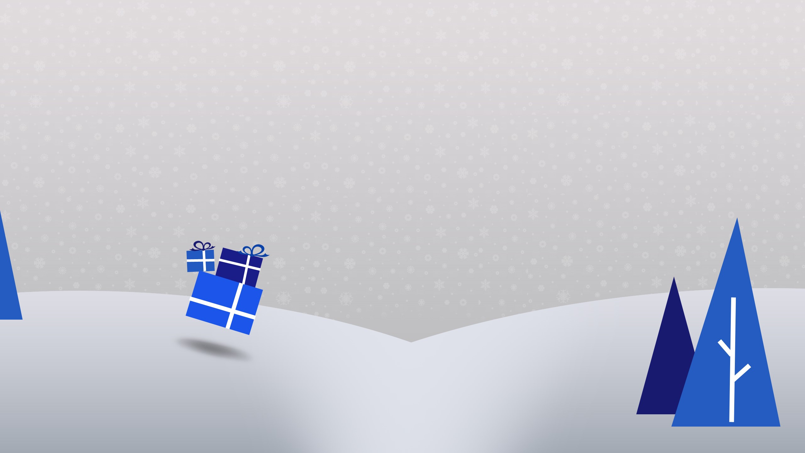 Blue presents in a snowy landscape HD Wallpaper