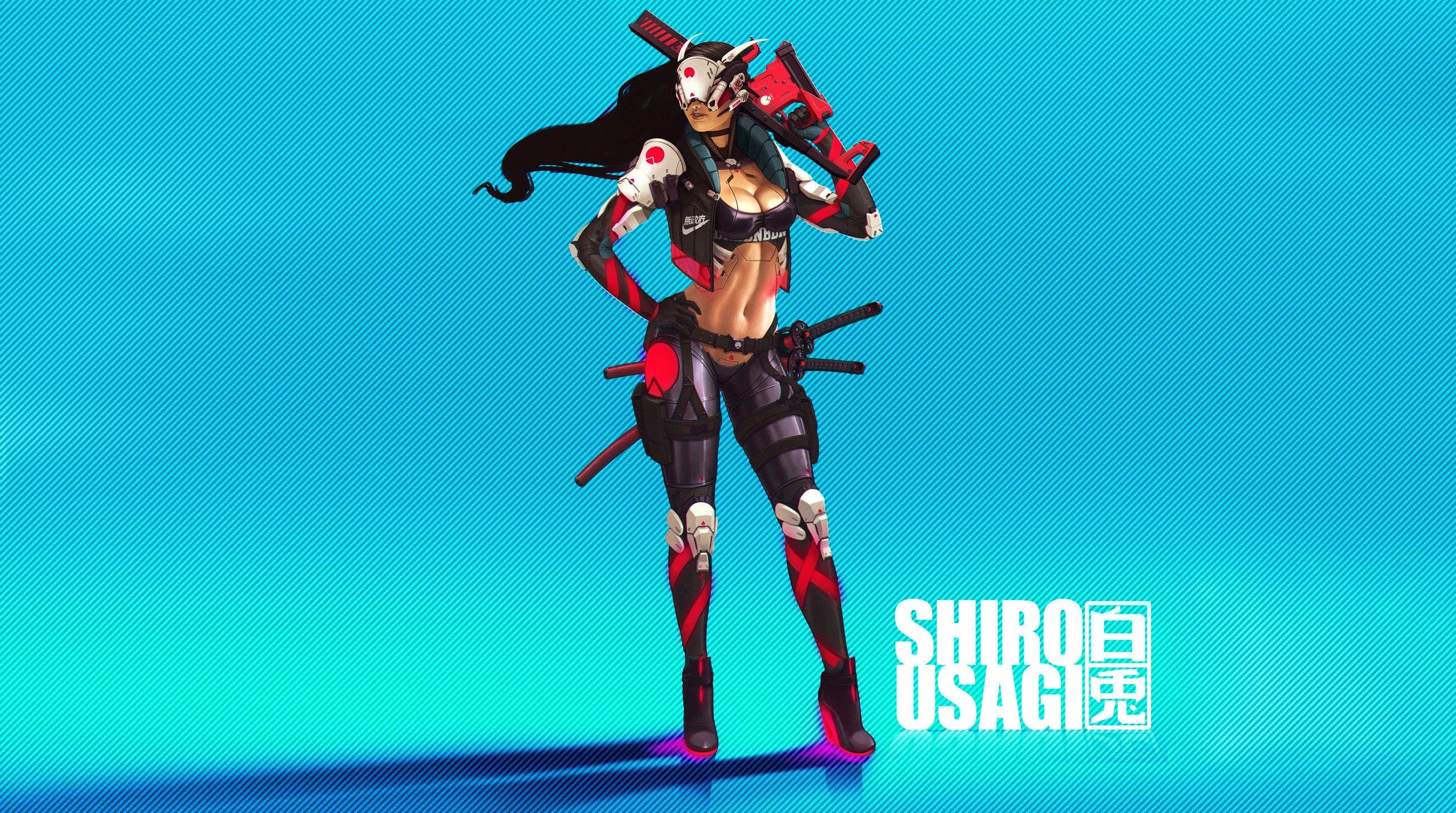 Shiro Usagi futuristic warrior with guns and swords HD Wallpaper