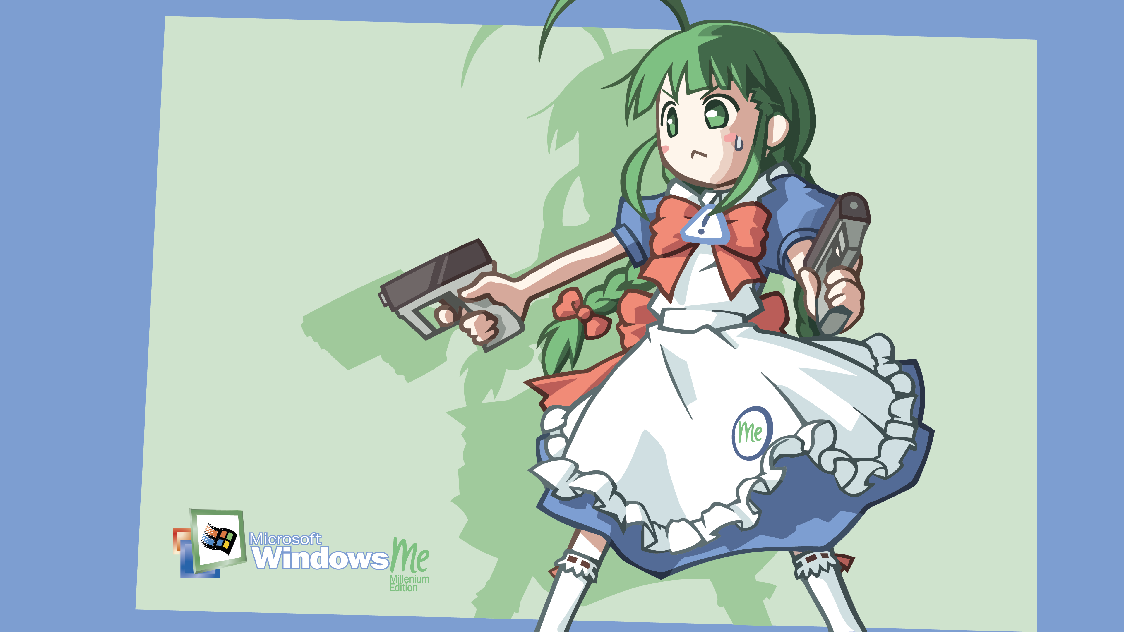Windows Me OS-tan holding two pistols HD Wallpaper