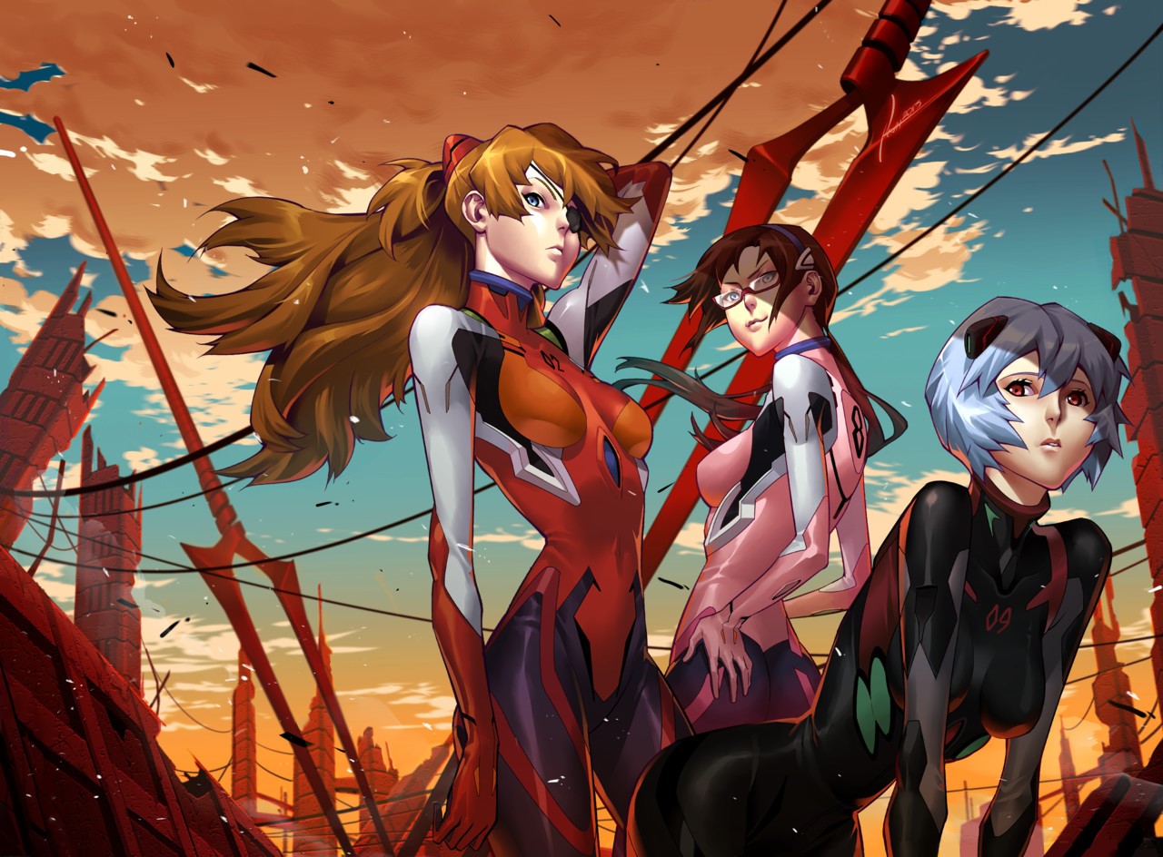 Asuka, Rei, and Mari from Evangelion HD Wallpaper