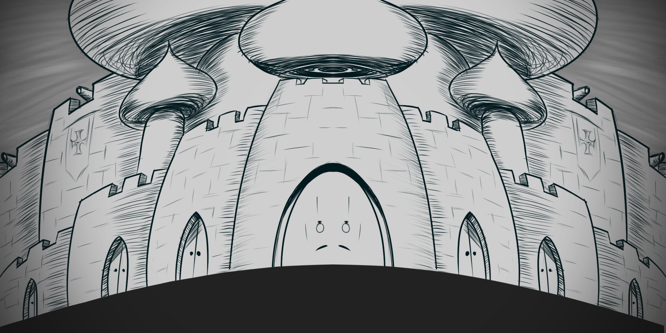 A surreal, distorted castle with a face HD Wallpaper