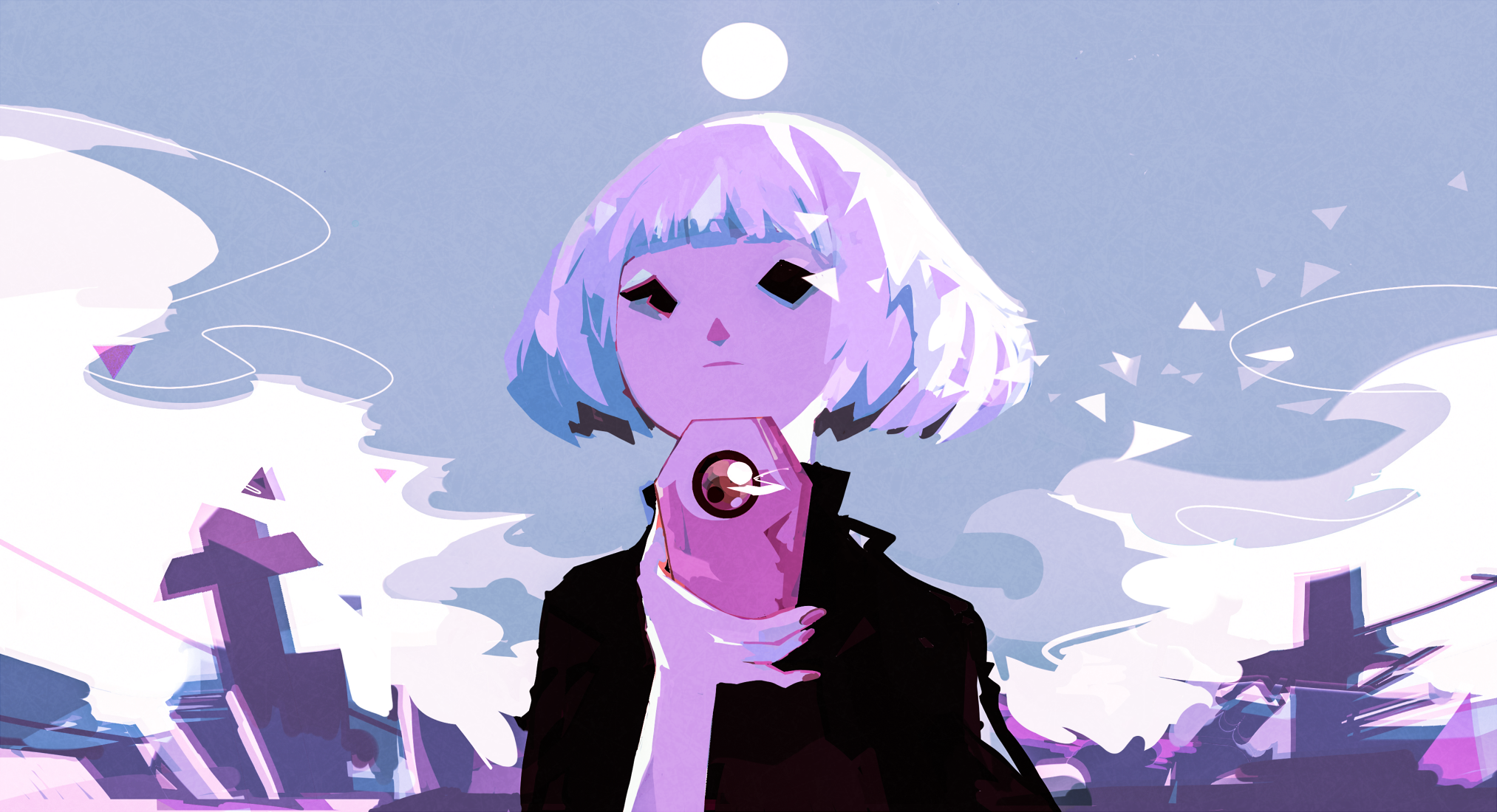 Nano Mortis artwork with a woman holding a phone HD Wallpaper