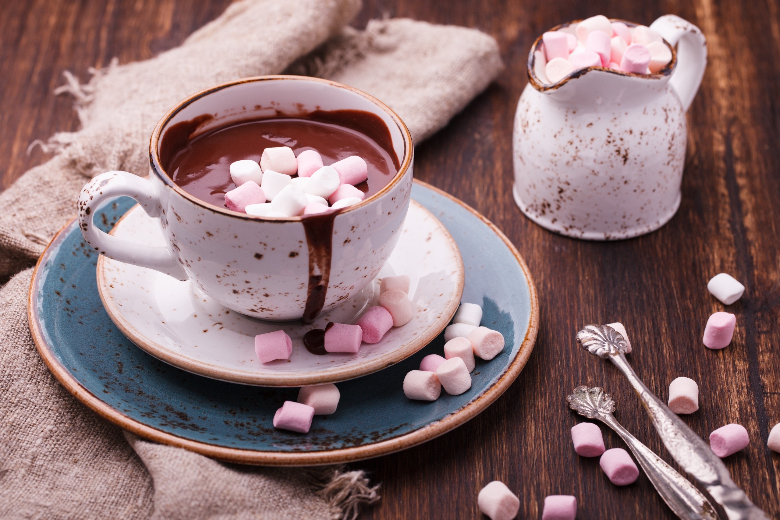 Hot chocolate with marshmallows in a cup HD Wallpaper