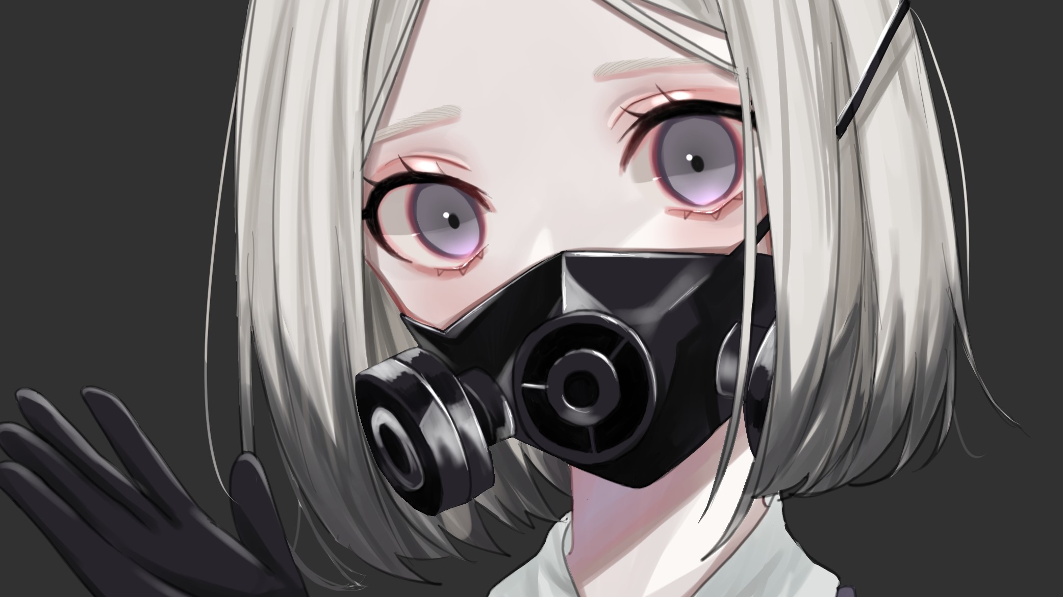 Anime girl with gas mask and gloves HD Wallpaper