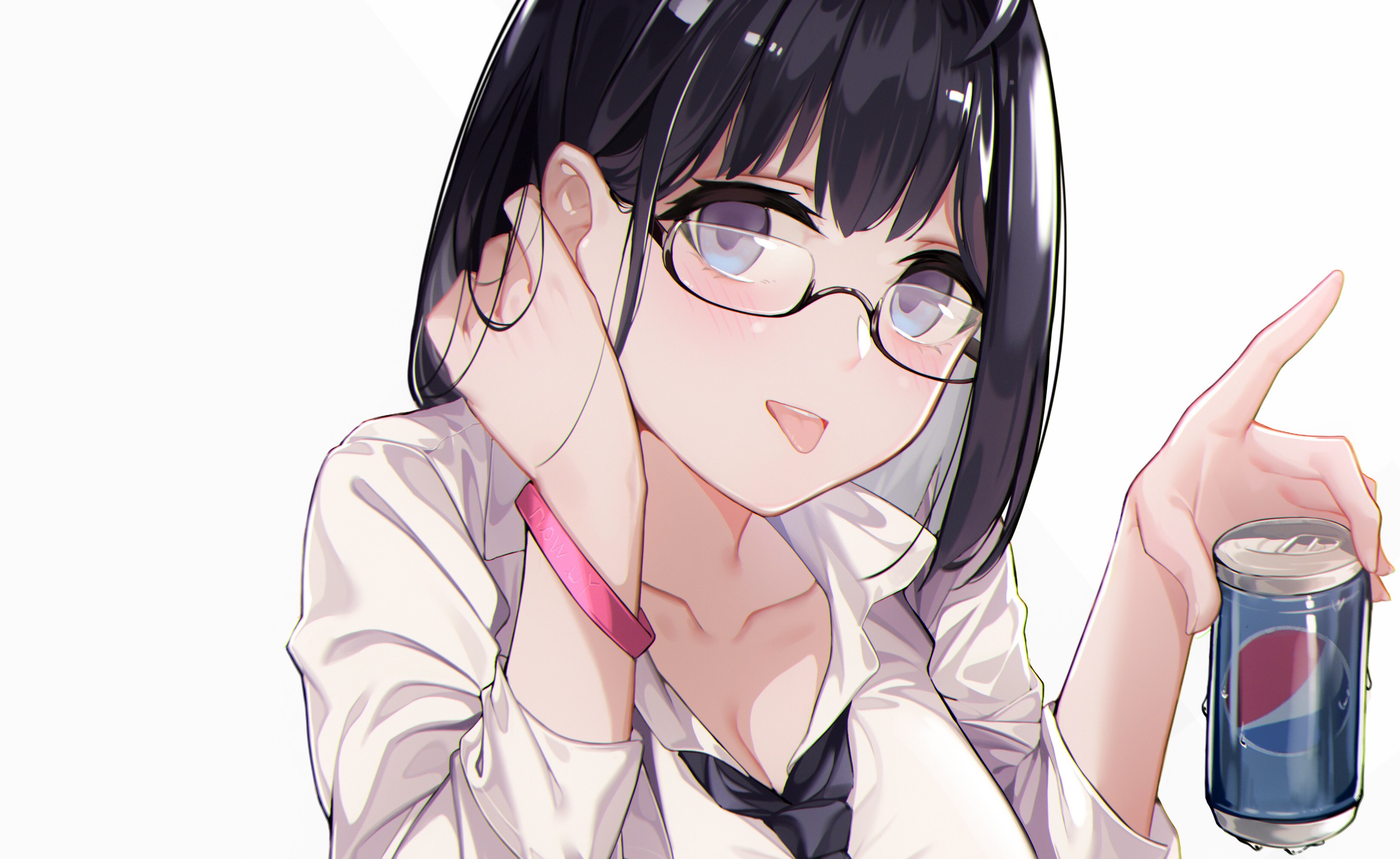 Anime girl with glasses holding a Pepsi can HD Wallpaper