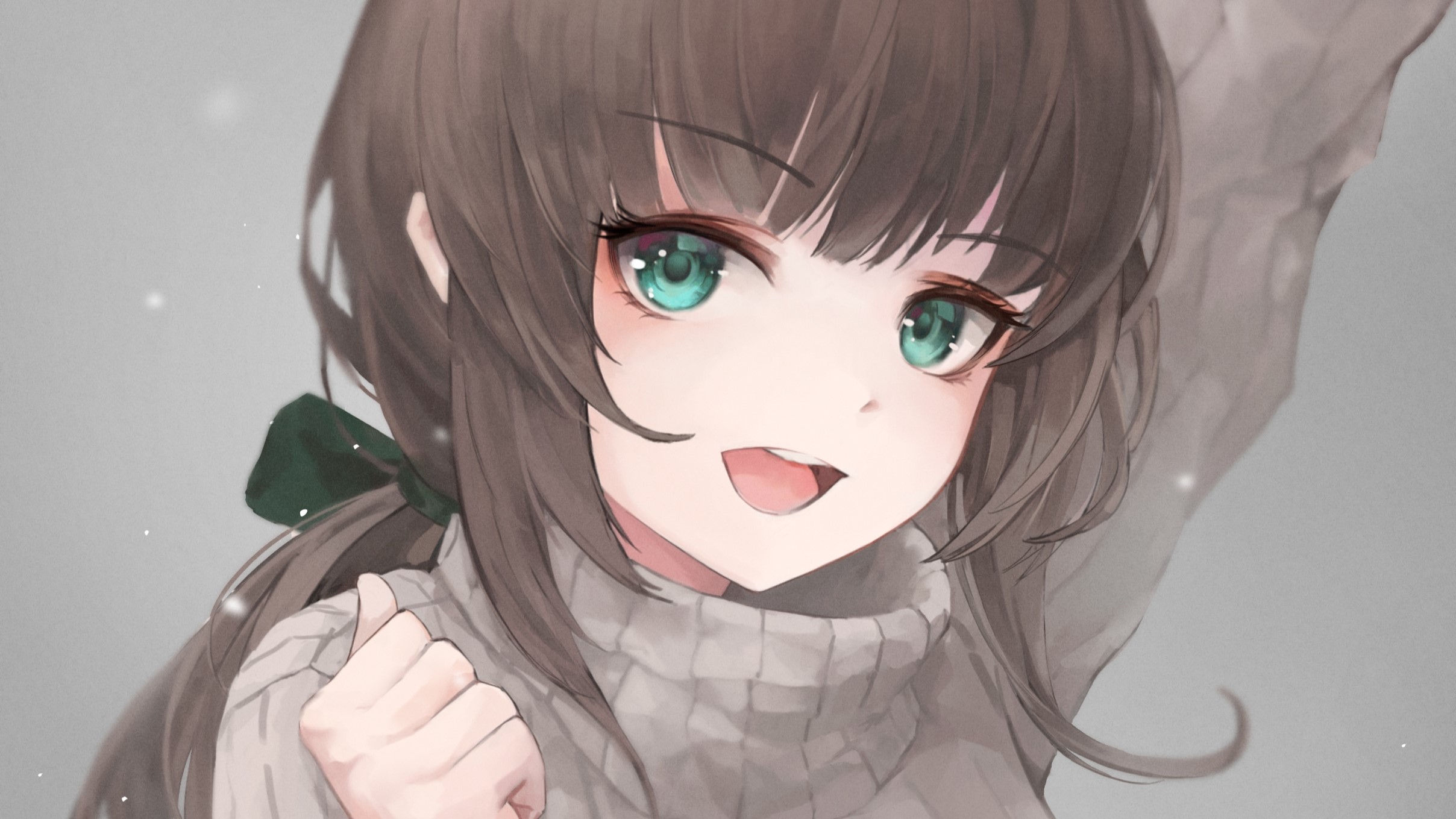 Anime girl with brown hair and green eyes HD Wallpaper