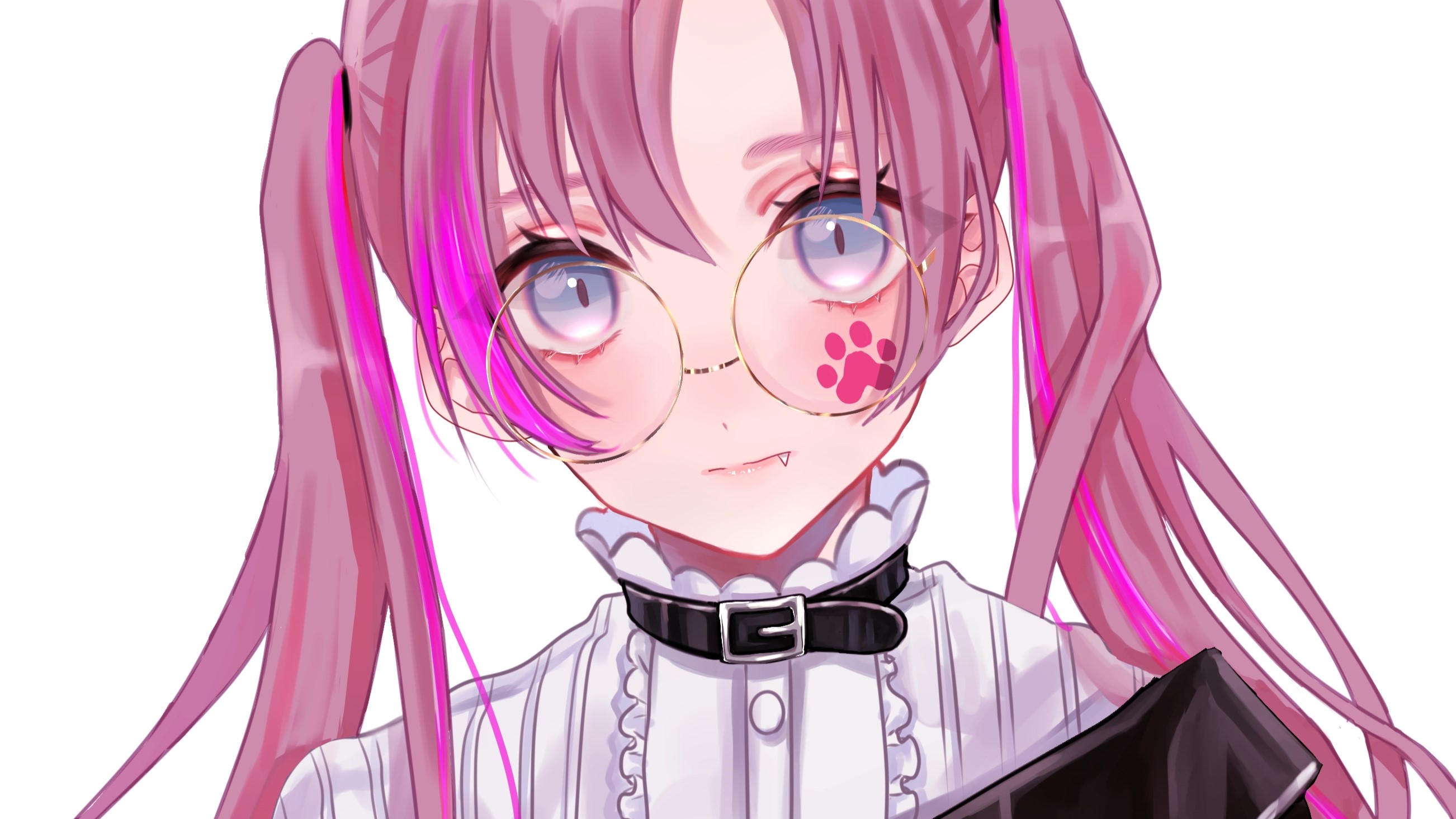 Anime girl with pink pigtails and glasses HD Wallpaper