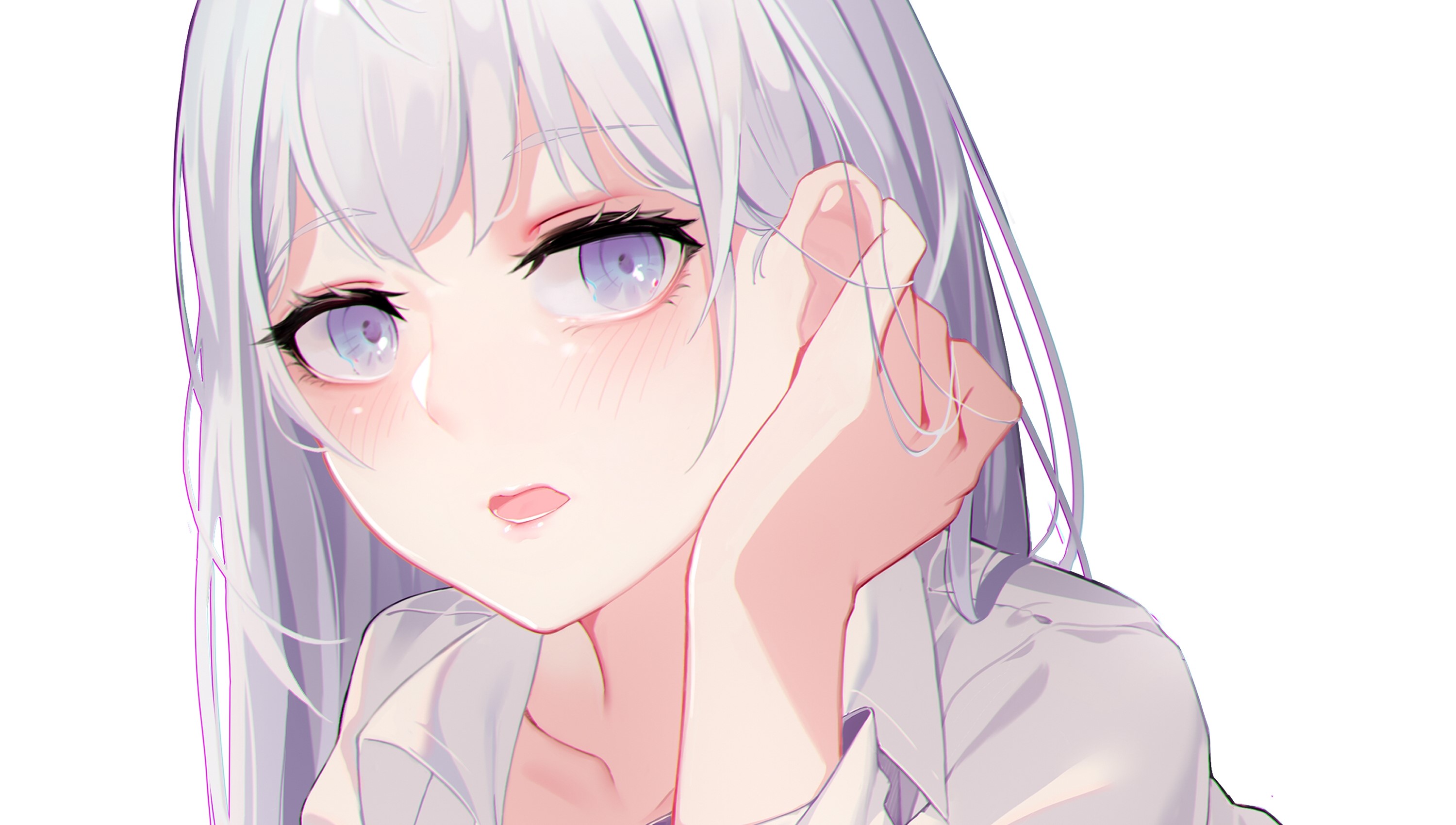 Anime girl with white hair and purple eyes HD Wallpaper