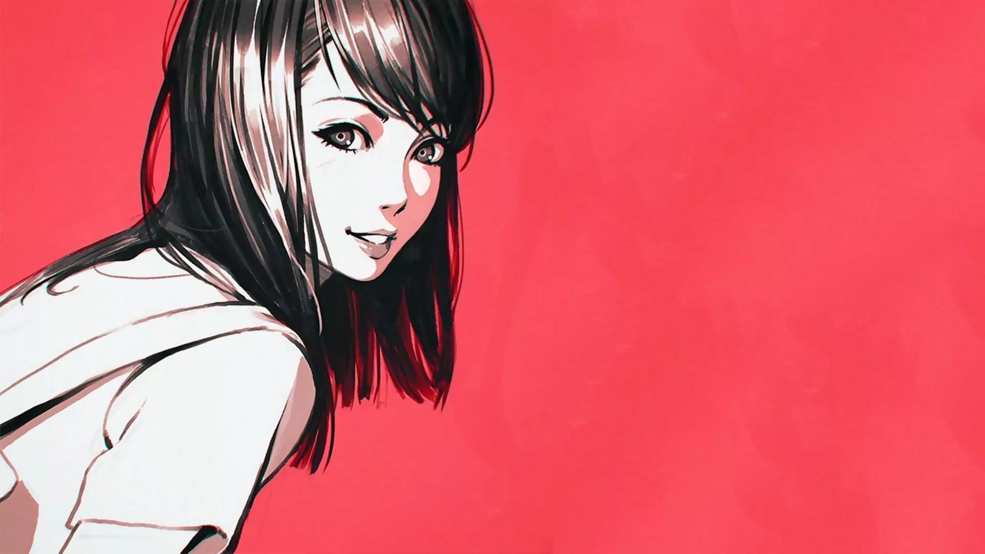 Woman with bangs looking over shoulder HD Wallpaper