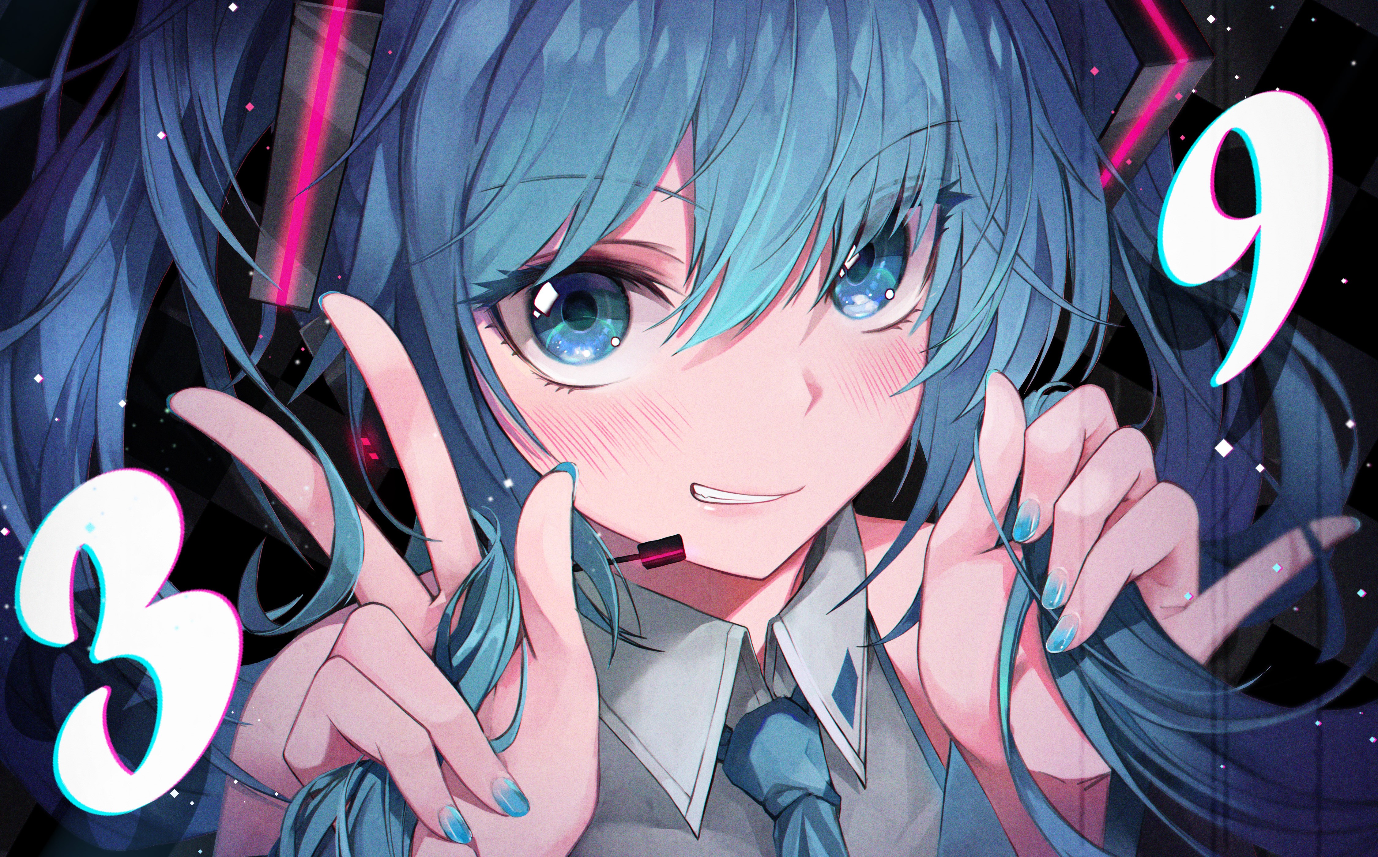 Hatsune Miku from Vocaloid with numbers 3 and 9 HD Wallpaper