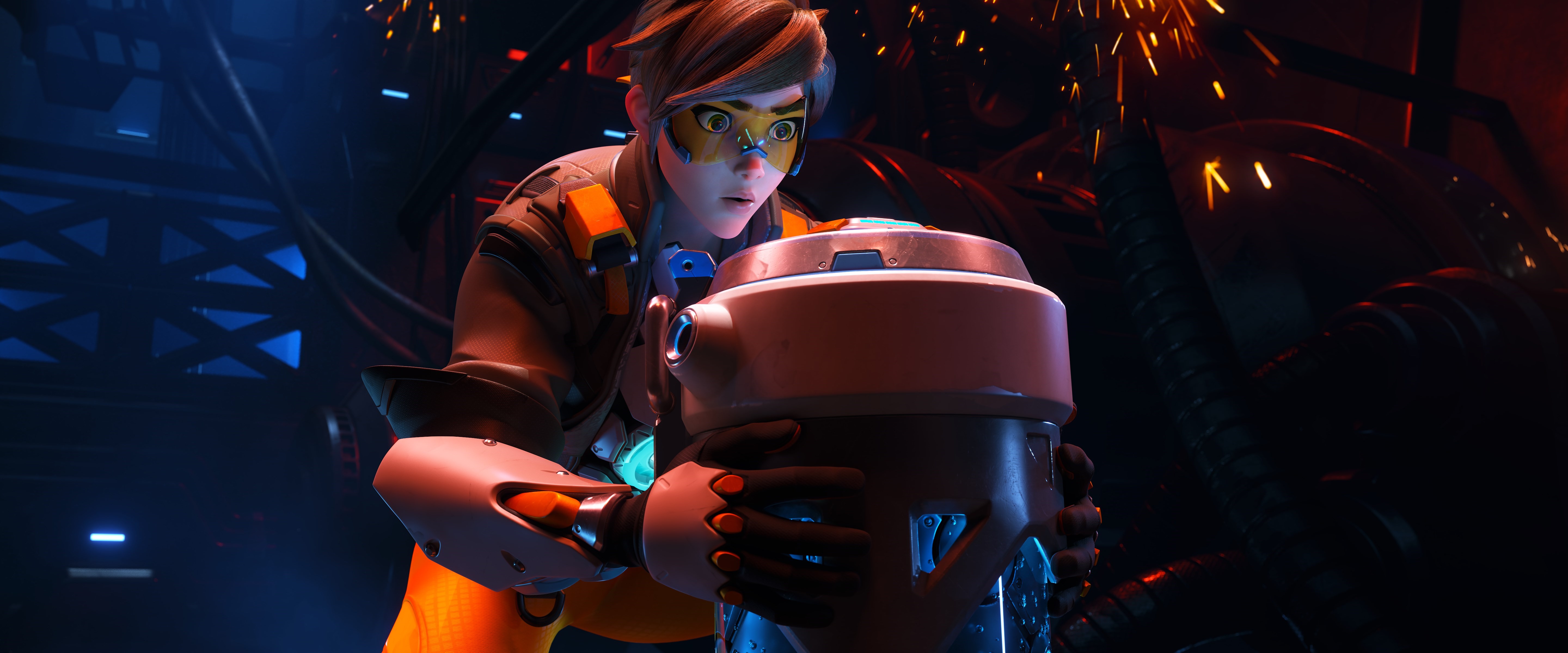 Tracer from Overwatch 2 with a device HD Wallpaper