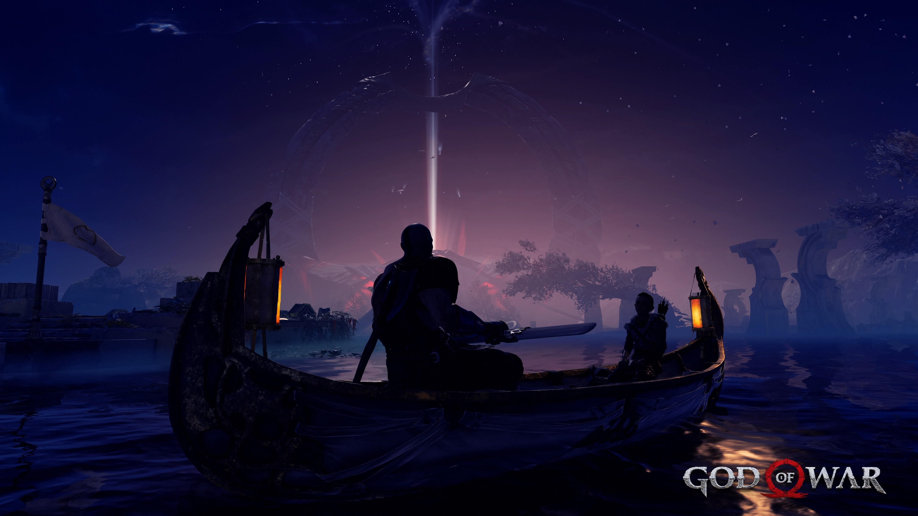 Kratos and Atreus in a boat from God of War HD Wallpaper