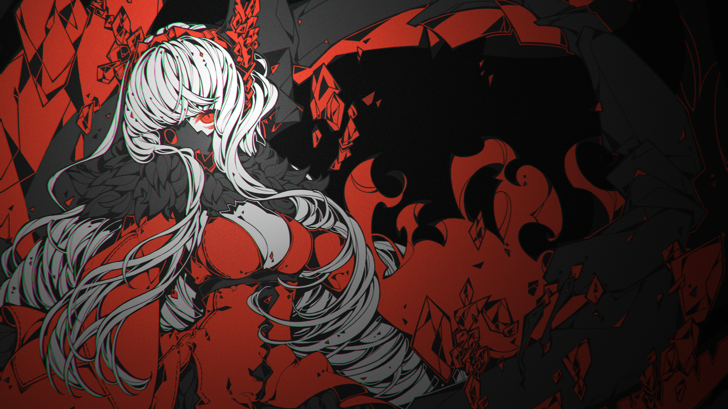 Anime girl with white hair and red eyes HD Wallpaper