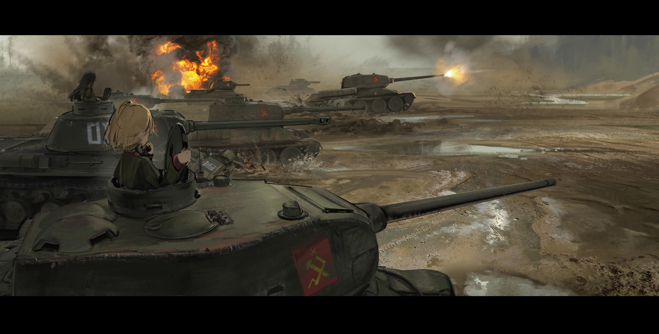 Girls und Panzer anime tanks in battle HD Wallpaper