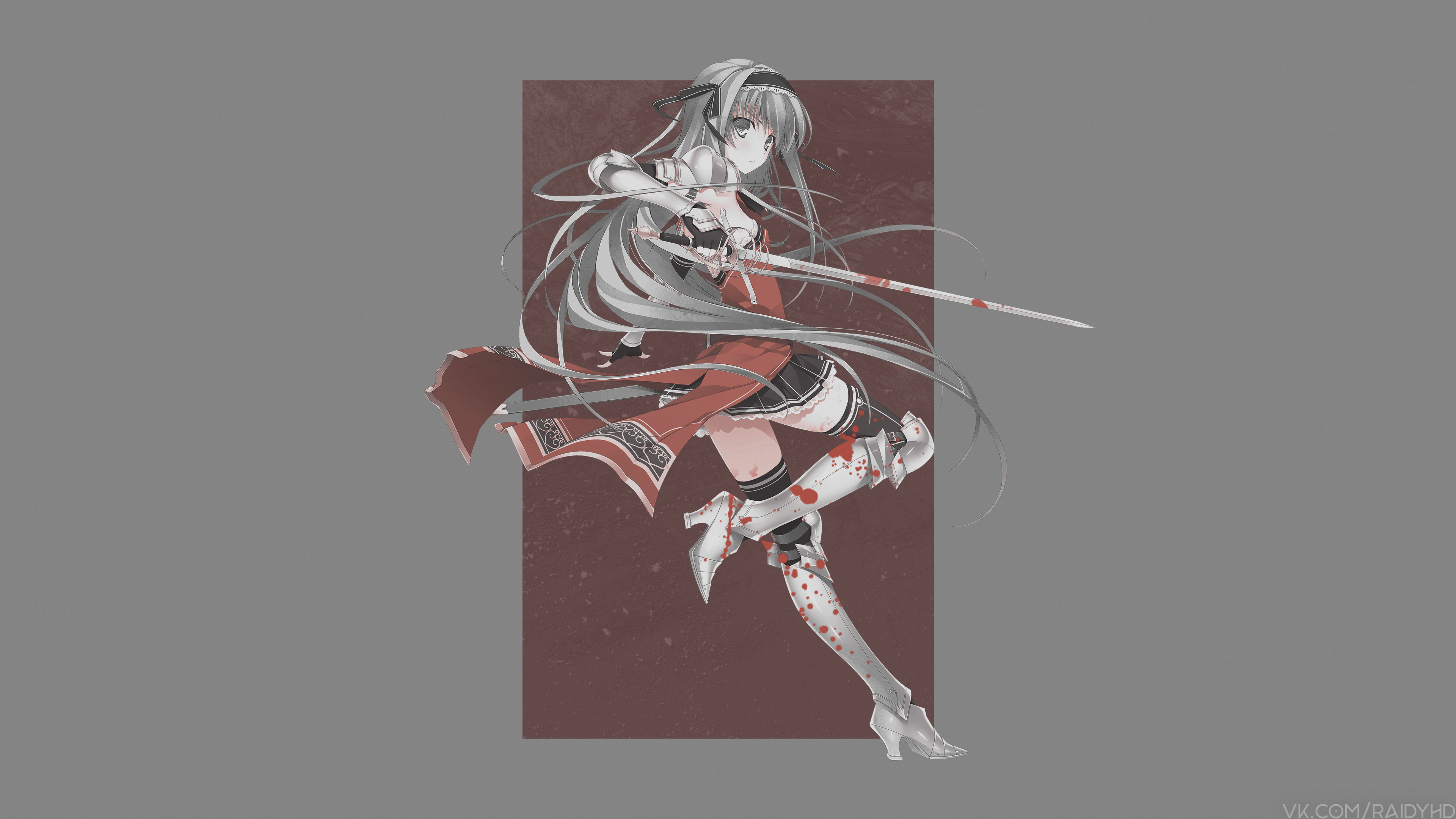 Anime girl with sword and blood splatters HD Wallpaper