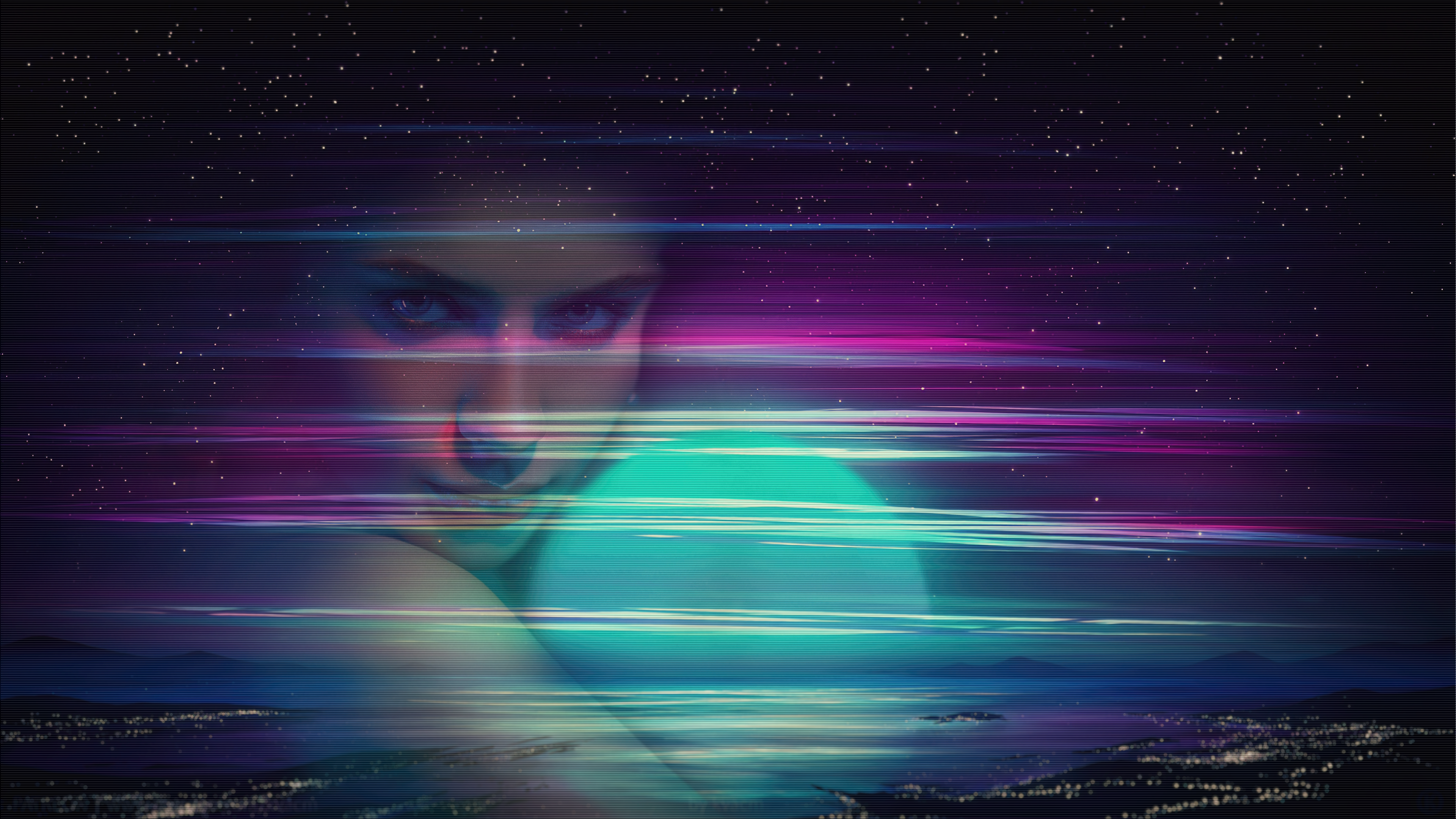 Woman with glowing orb in abstract futuristic landscape HD Wallpaper