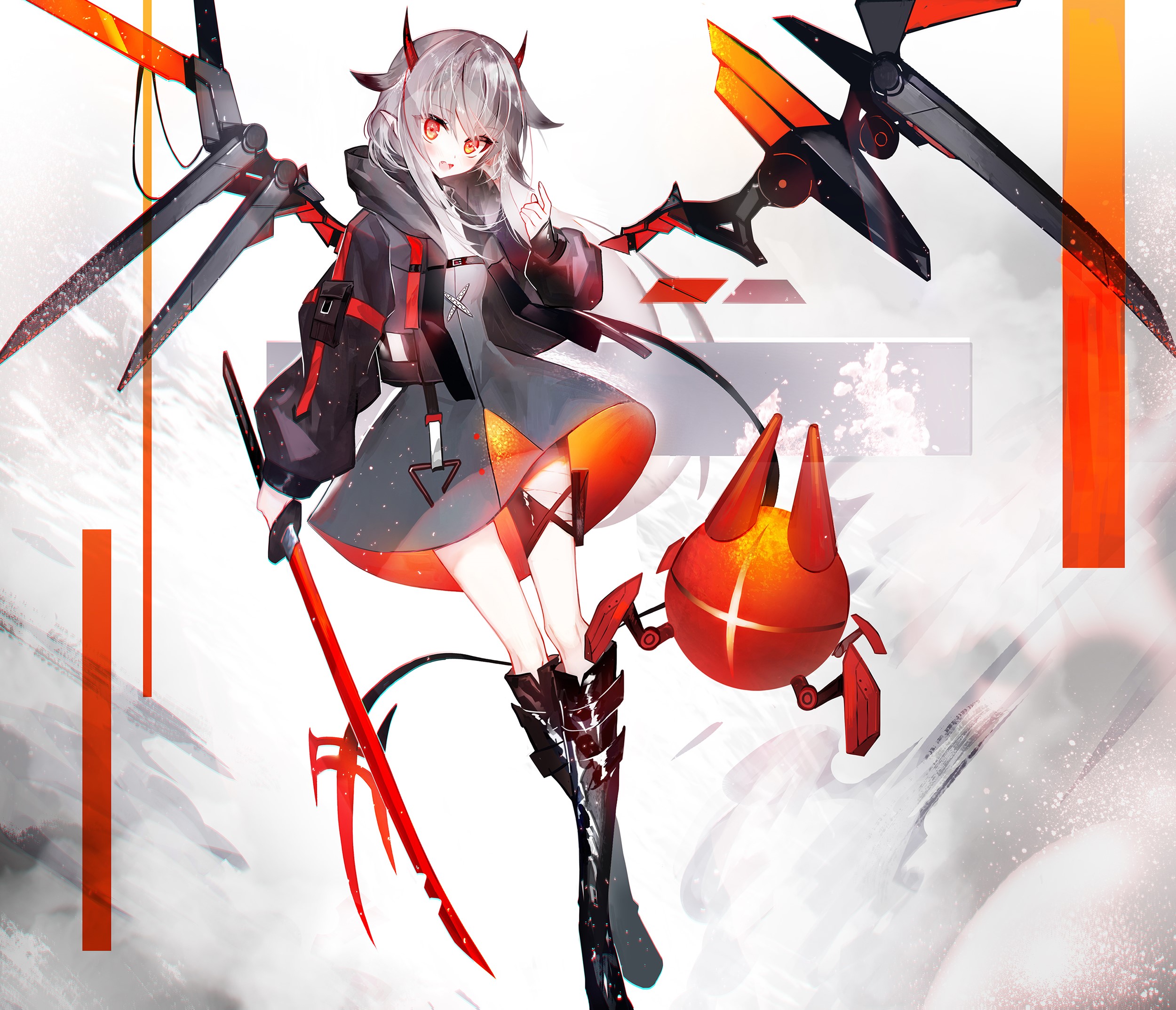 Anime girl with horns and wings holding a sword HD Wallpaper