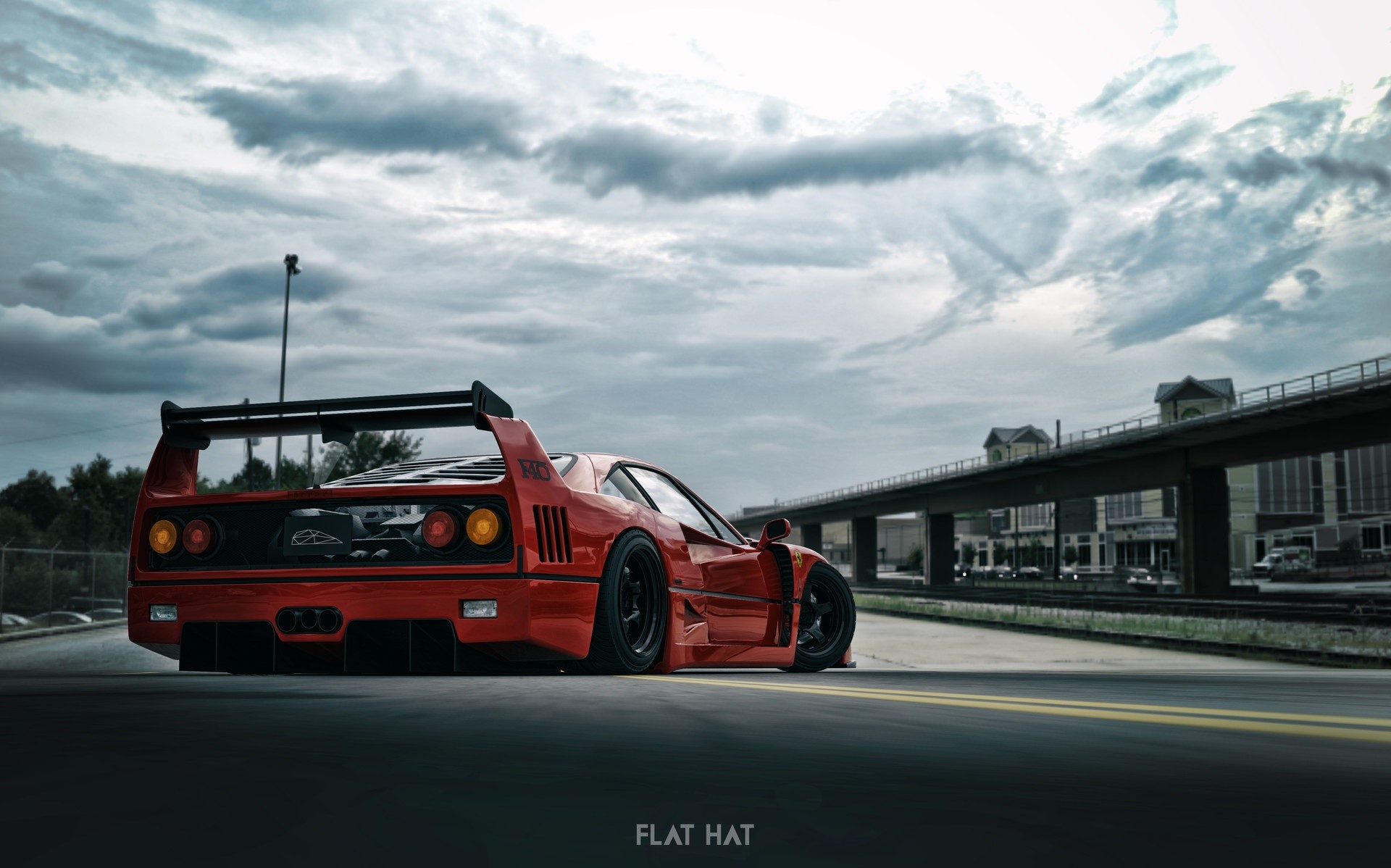 Red Ferrari F-40 sports car HD Wallpaper