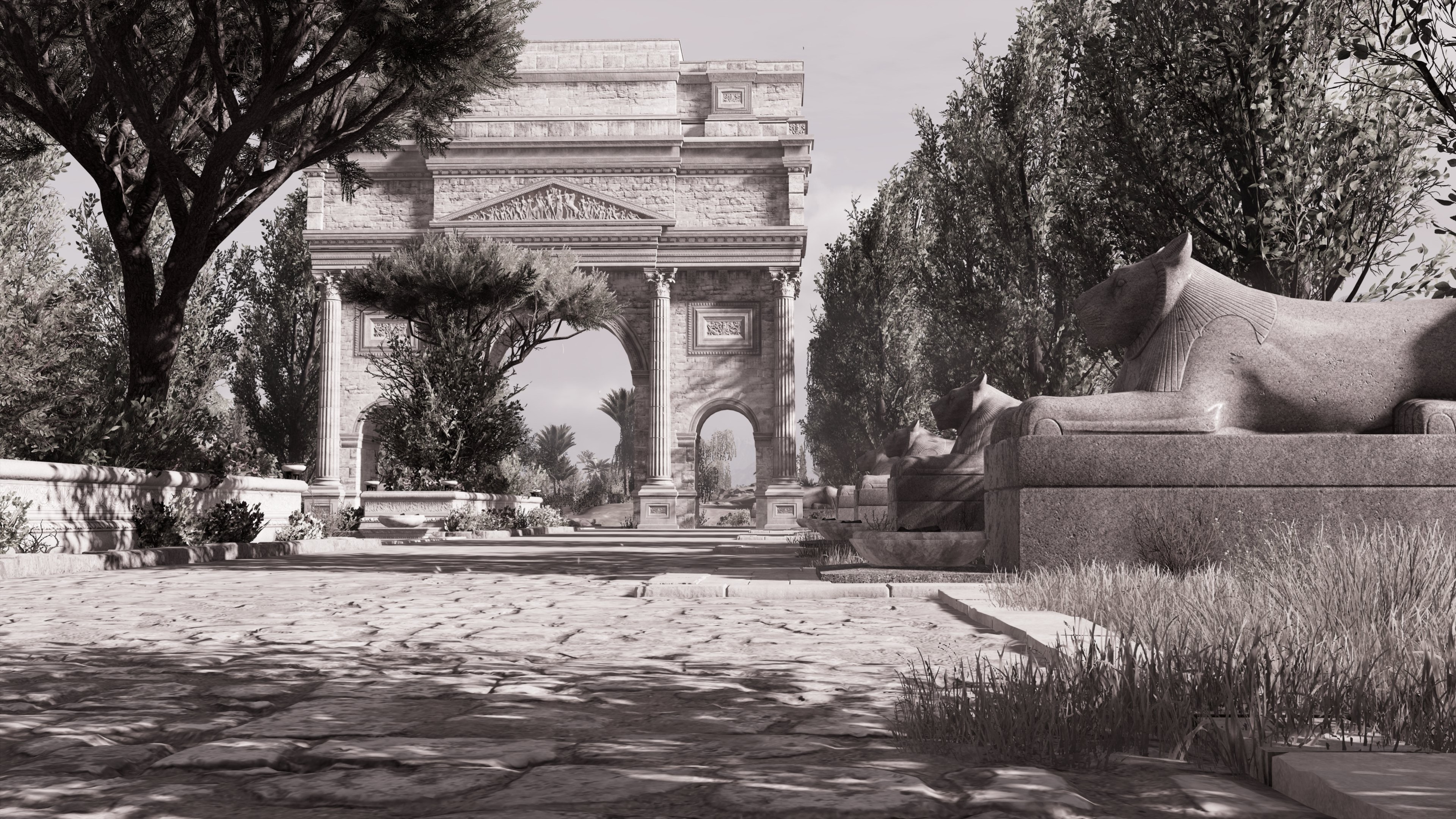 Assassin's Creed Origins monochrome landscape HD Wallpaper
