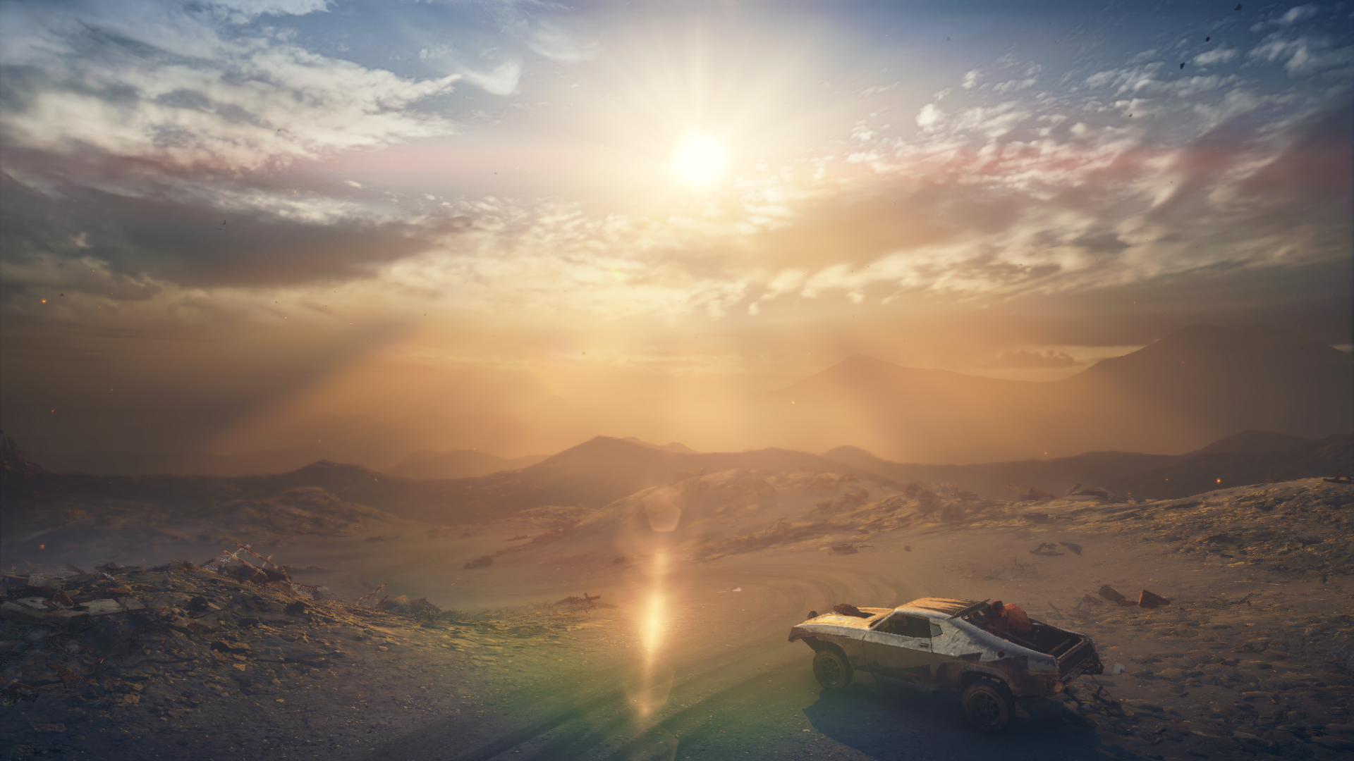 Mad Max video game art with a car in a desert landscape HD Wallpaper