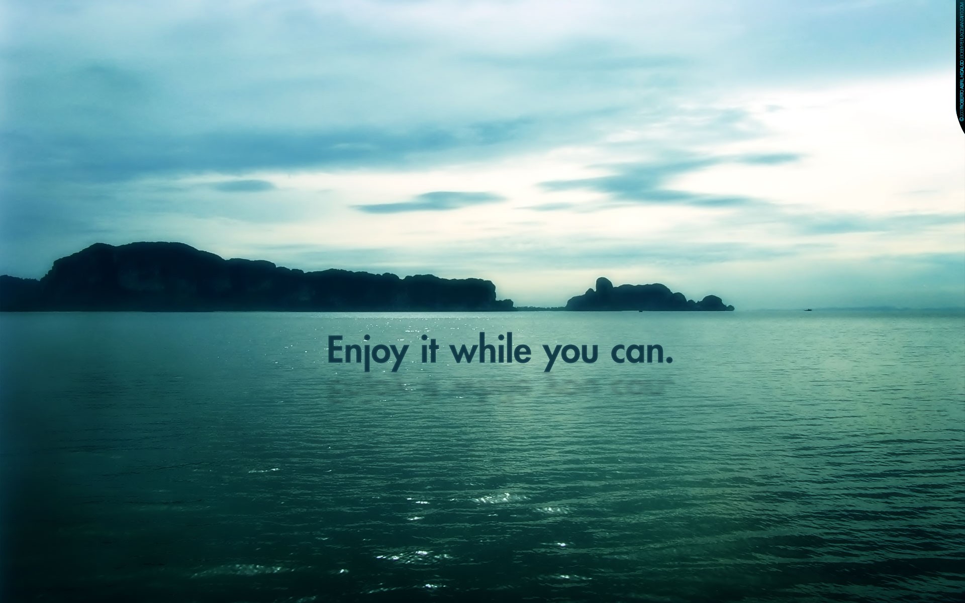 Quote on a tranquil sea with islands HD Wallpaper