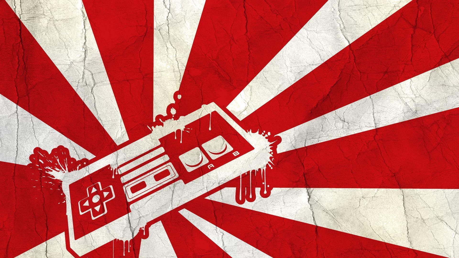 Retro Nintendo controller on Japanese sunburst background HD Wallpaper