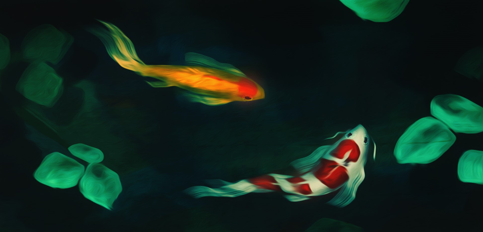 Oil painting of two koi fish swimming HD Wallpaper