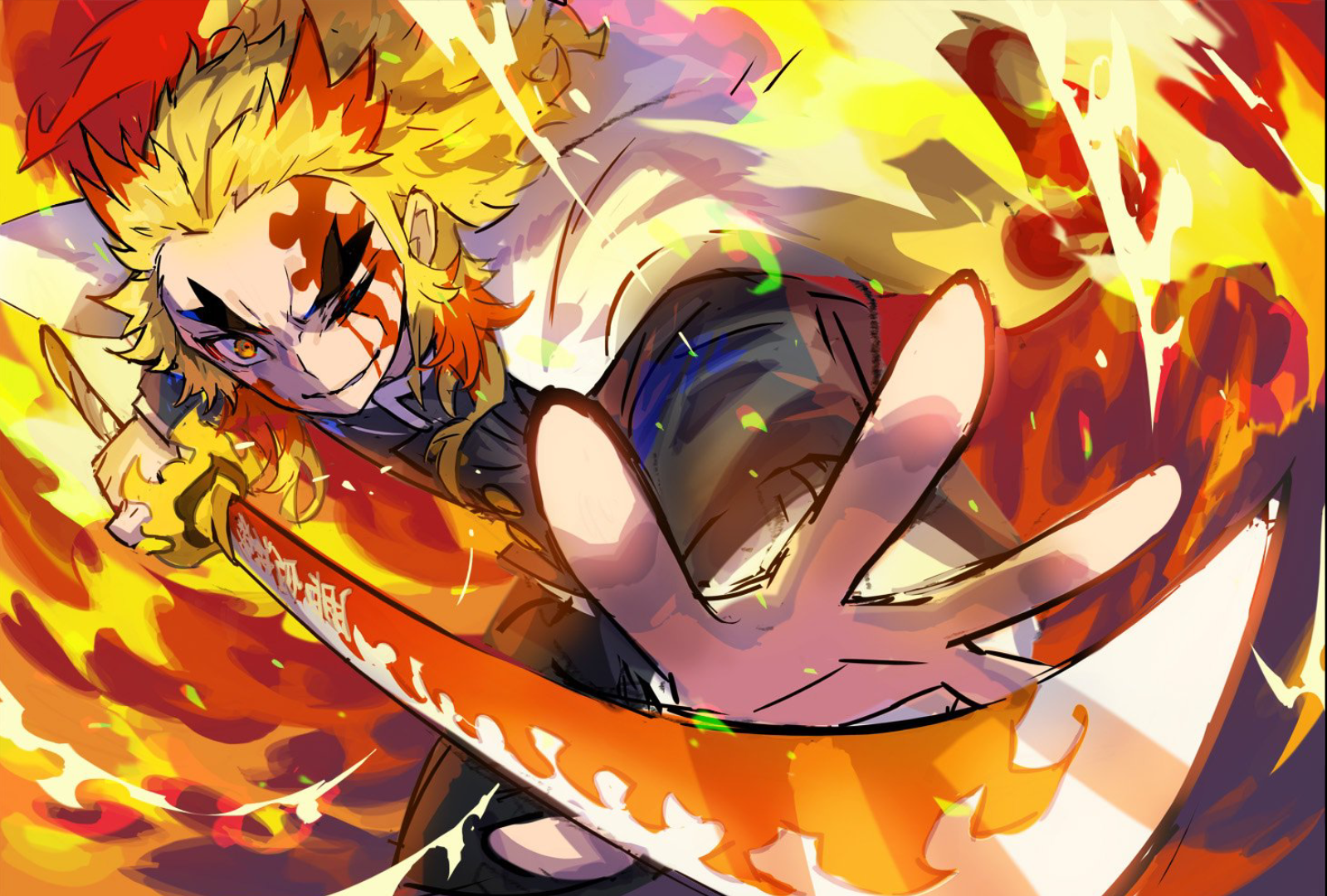 Rengoku Kyoujurou from Kimetsu no Yaiba with flaming sword HD Wallpaper