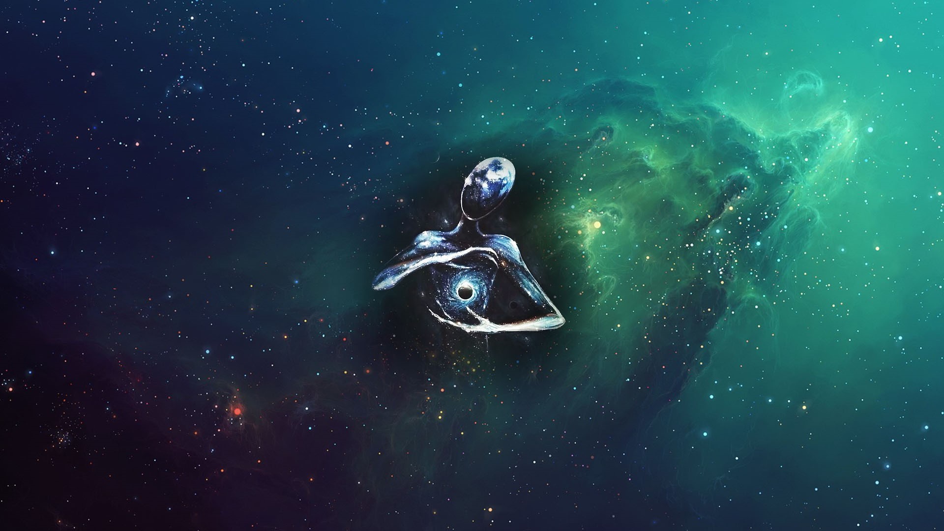 Abstract human figure in space with nebula HD Wallpaper