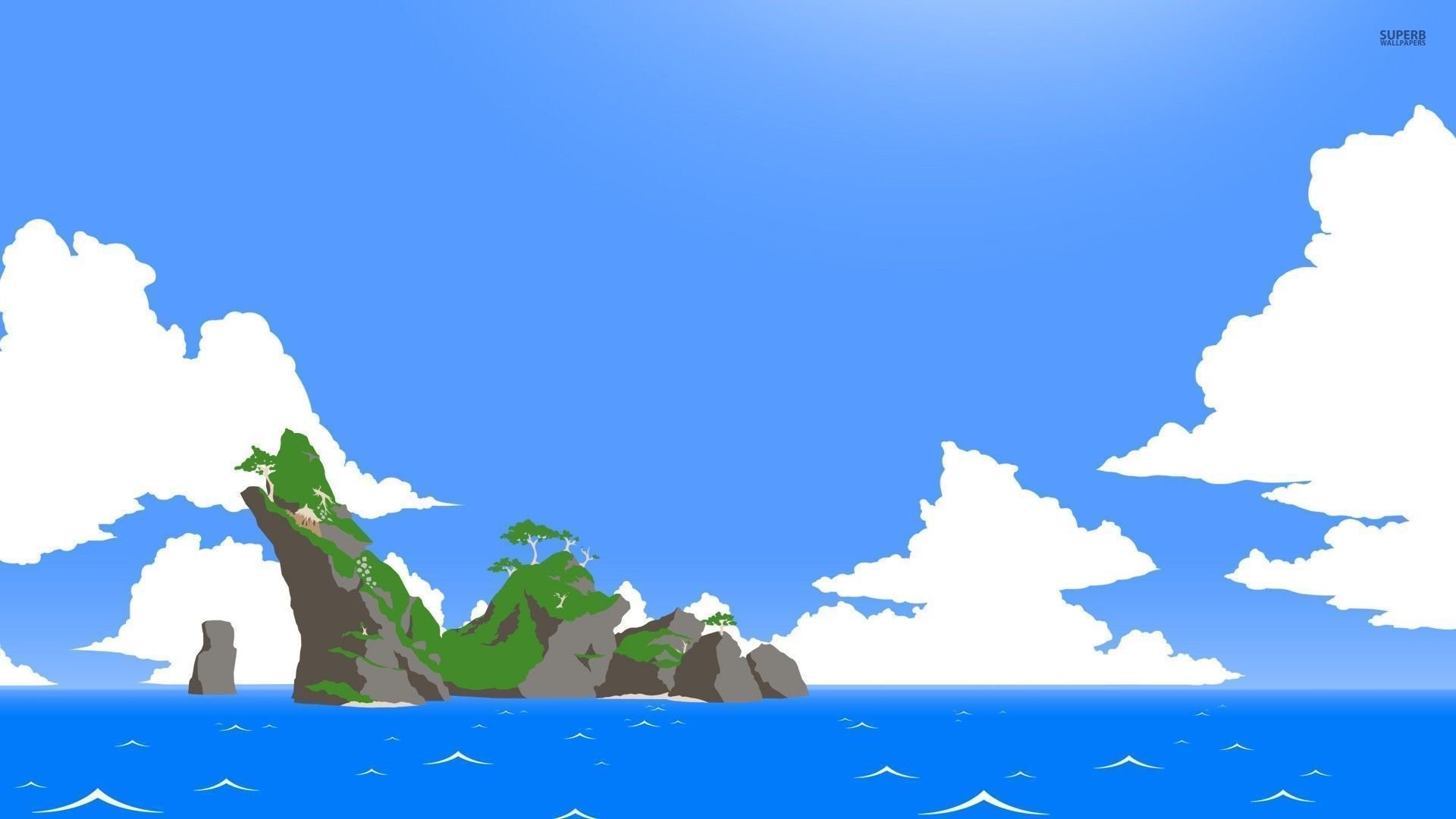 Island in the ocean with clouds HD Wallpaper