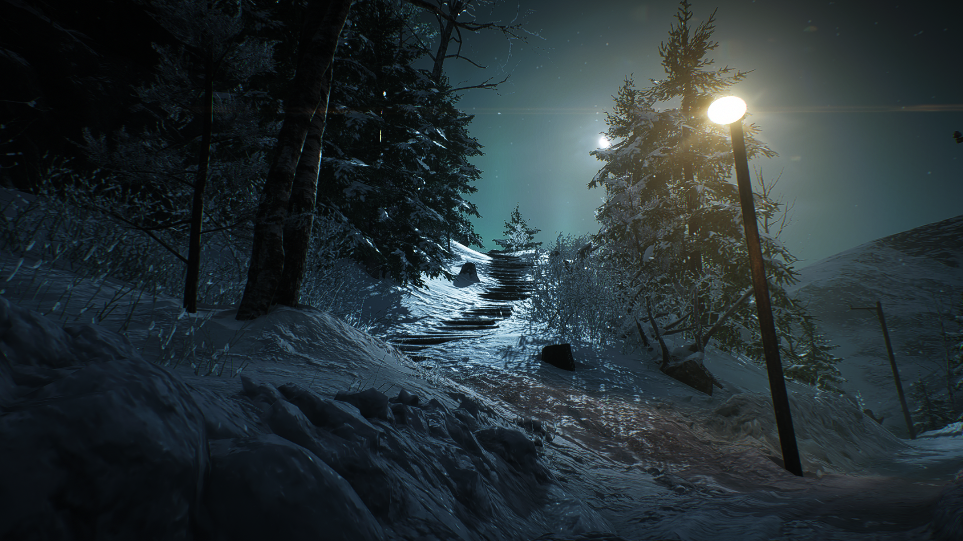 Battlefield V screenshot of a snowy path at night HD Wallpaper