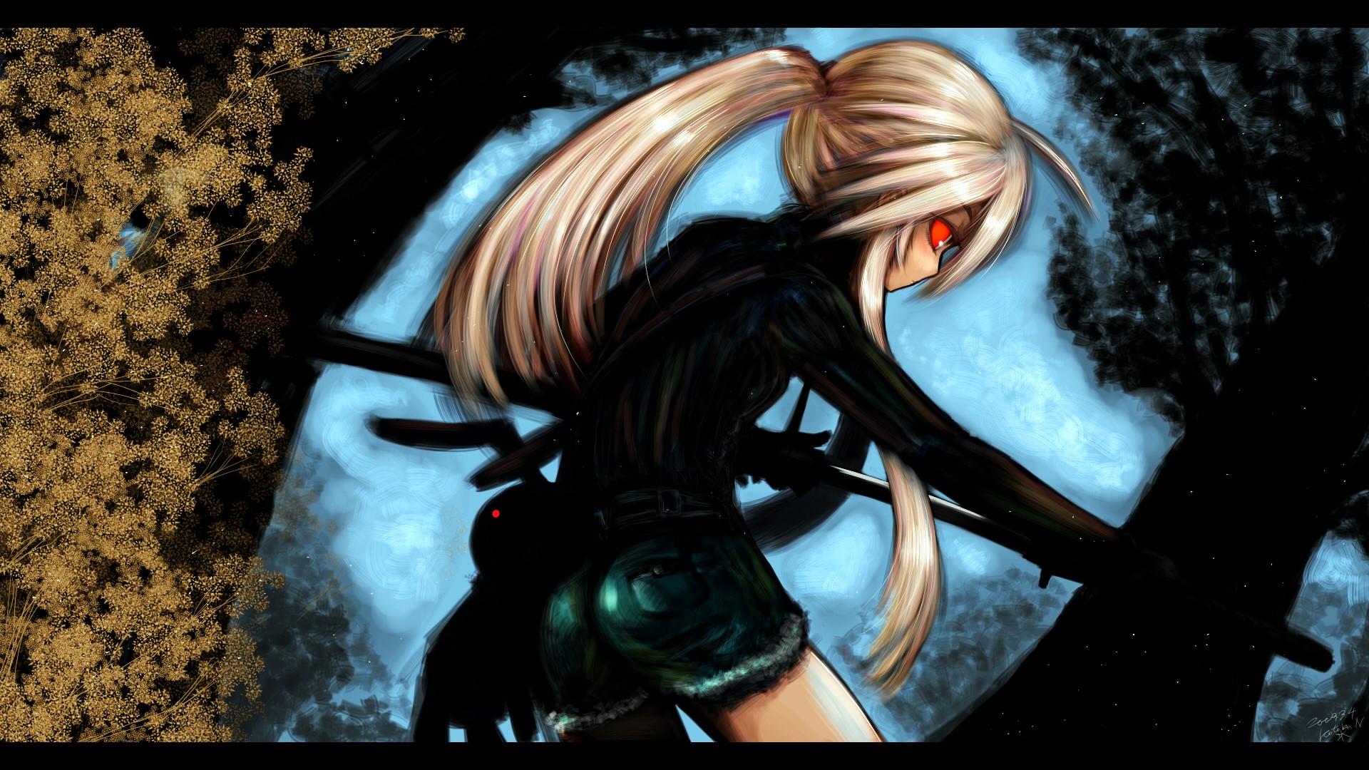 Anime girl with blond hair and sword HD Wallpaper