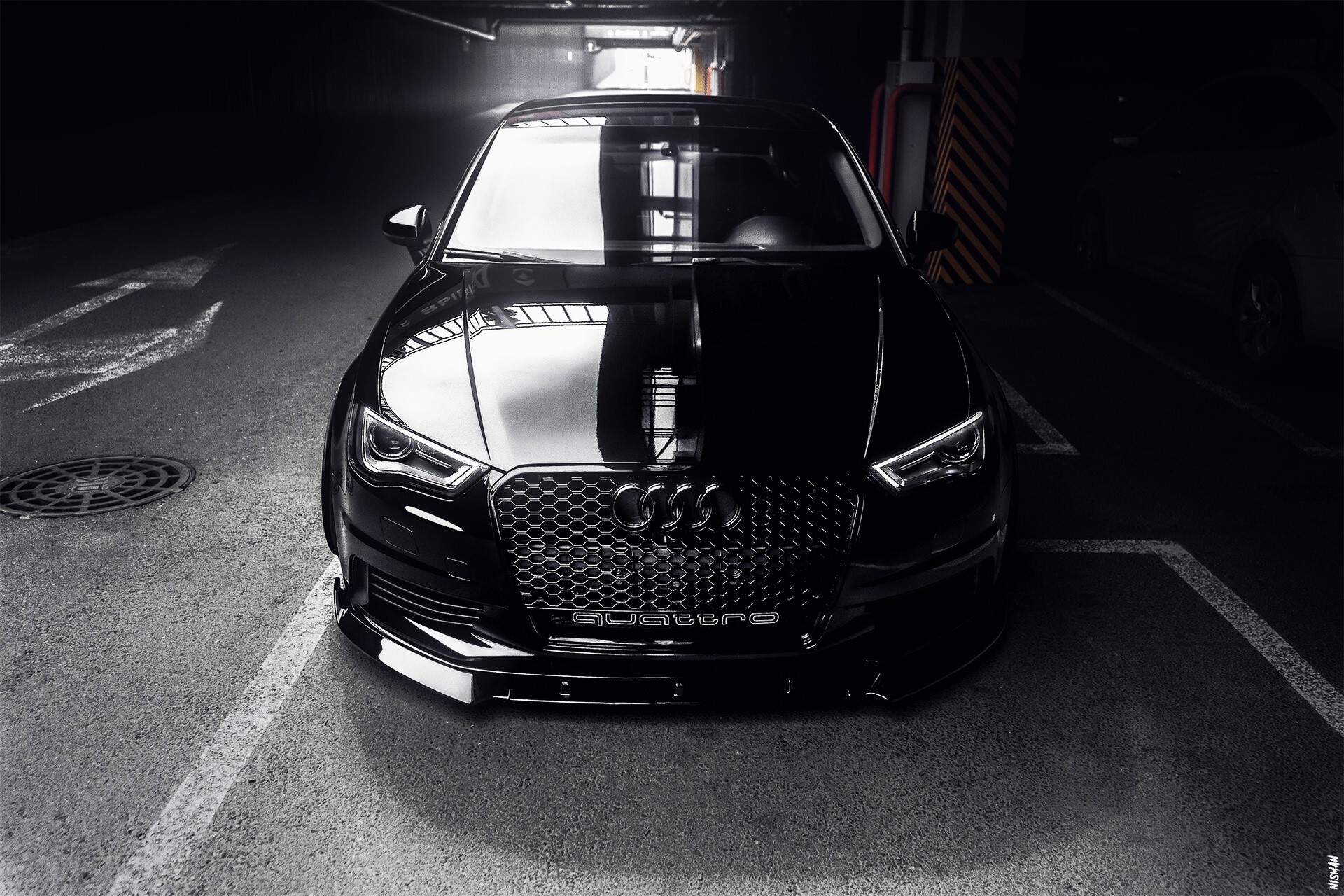 Black Audi A3 Quattro in Parking Garage HD Wallpaper