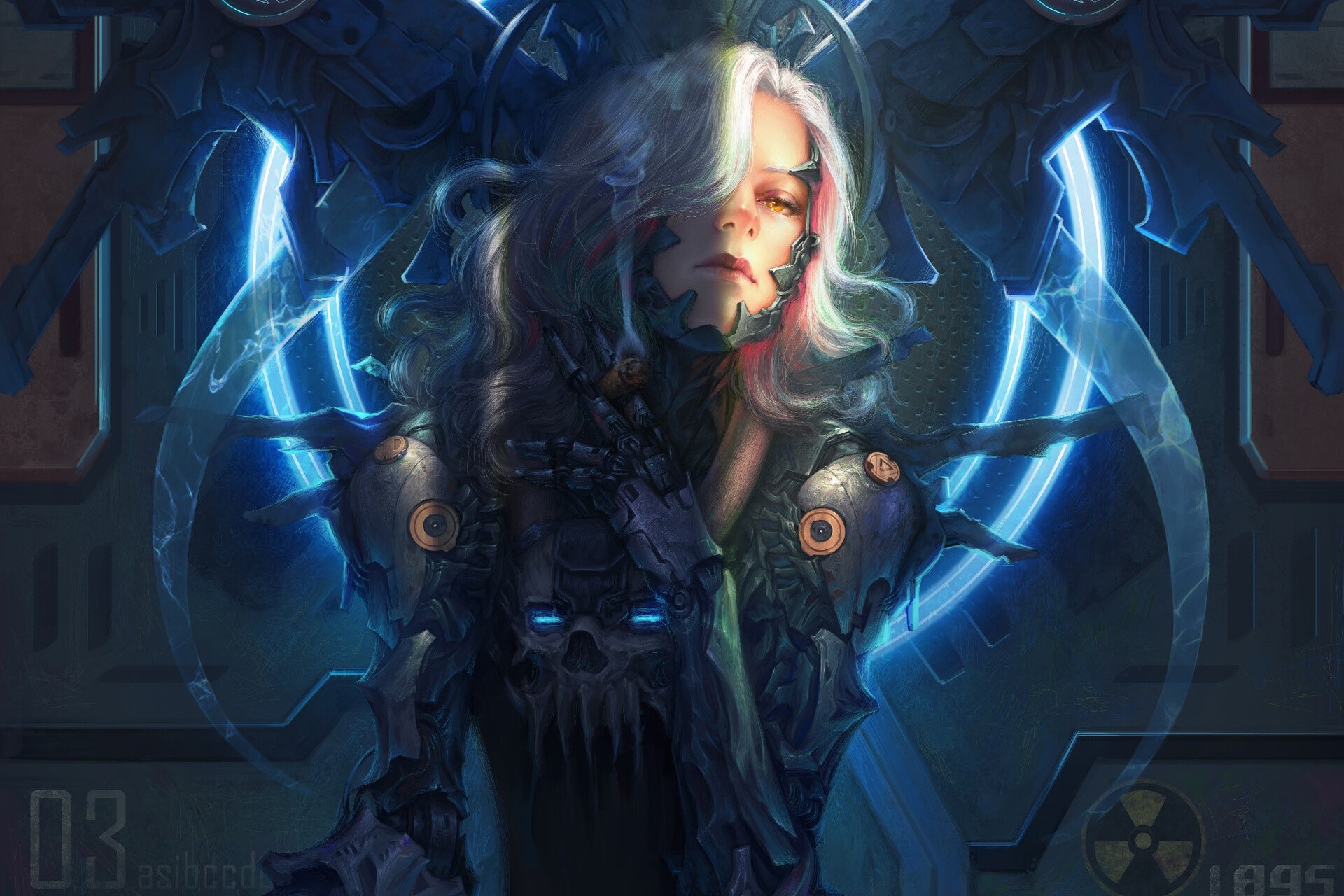 Cyberpunk cyborg woman with glowing blue energy HD Wallpaper