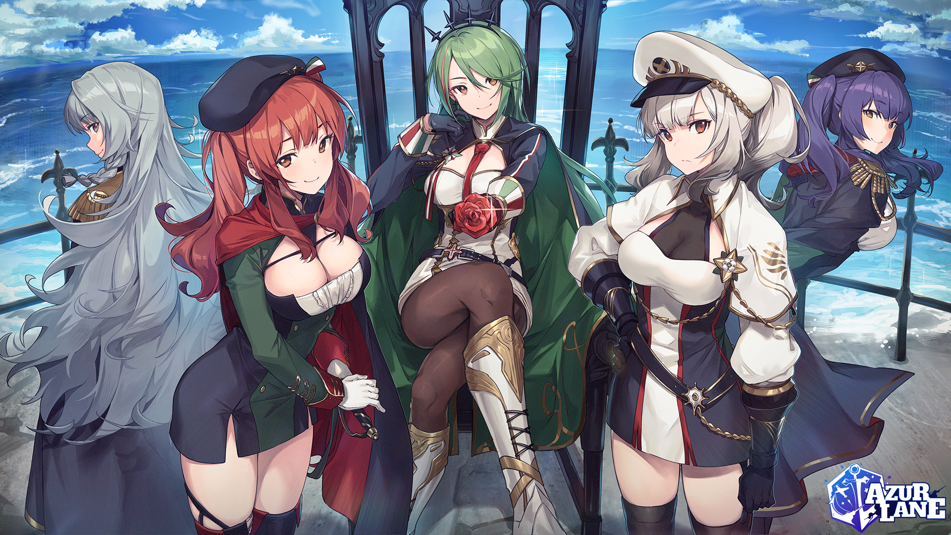 Azur Lane characters Zara and Littorio on a ship deck HD Wallpaper